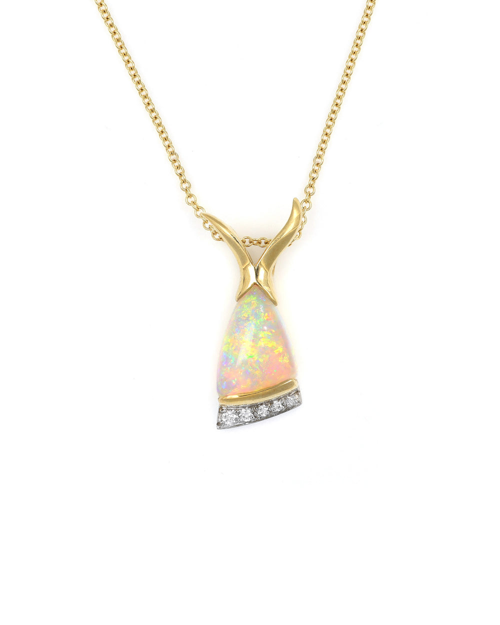 Triangular Opal Pendant with Diamond Accents