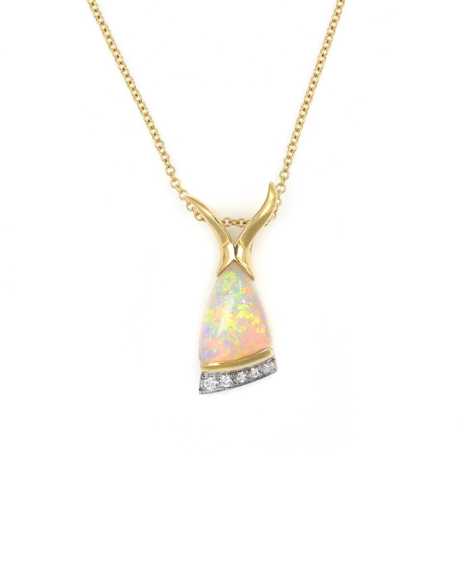 Triangular Opal Pendant with Diamond Accents