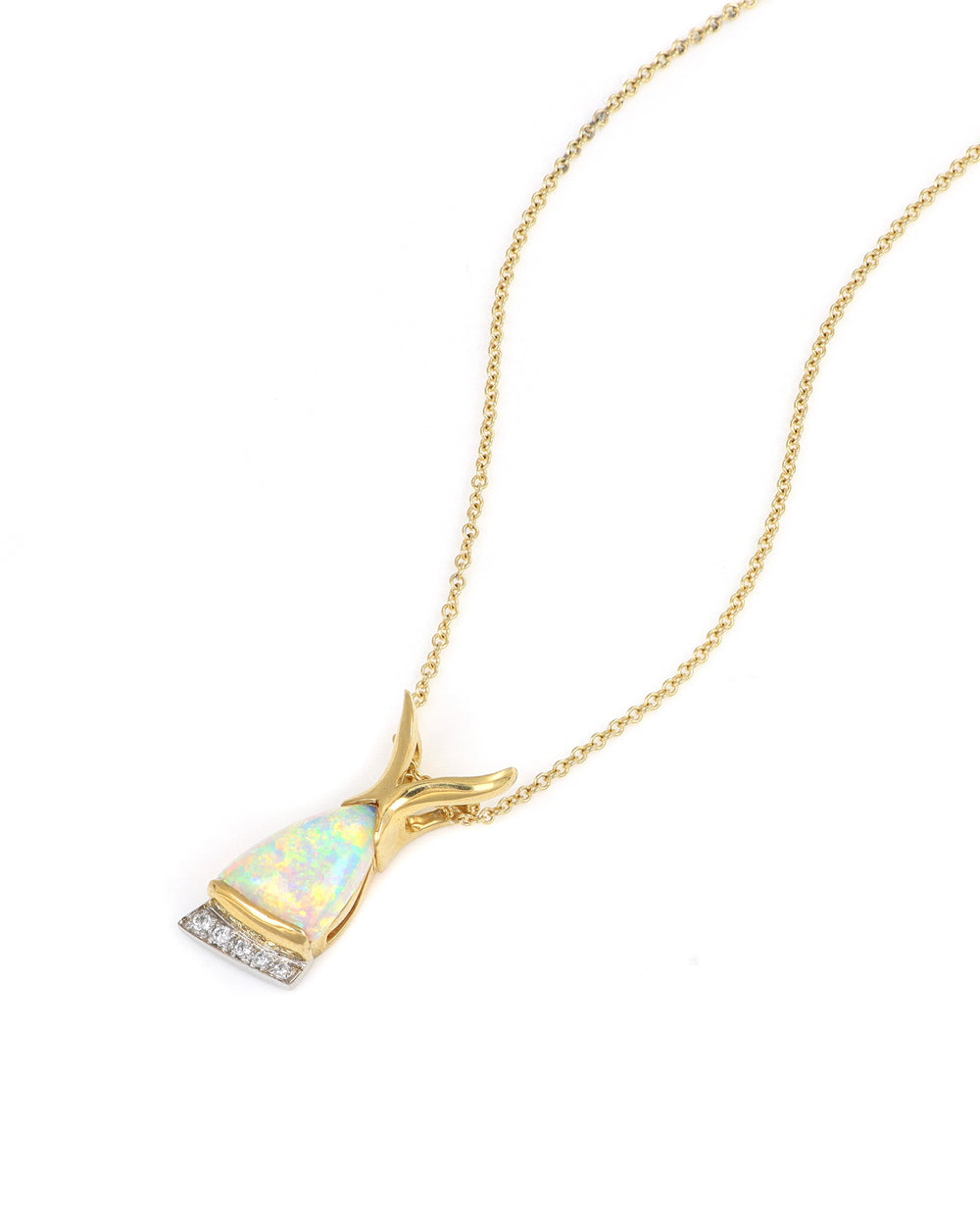 Triangular Opal Pendant with Diamond Accents