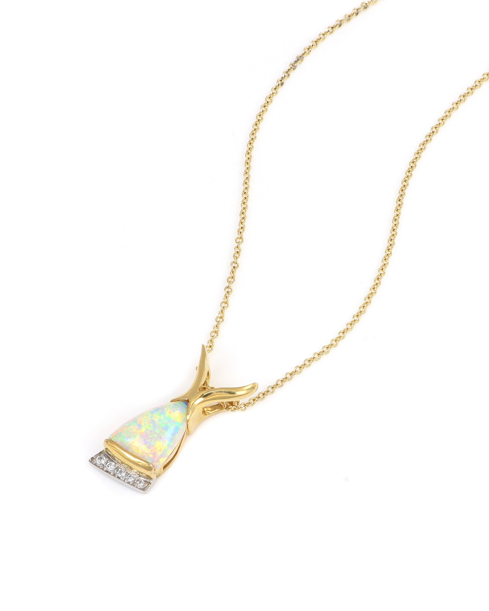 Triangular Opal Pendant with Diamond Accents