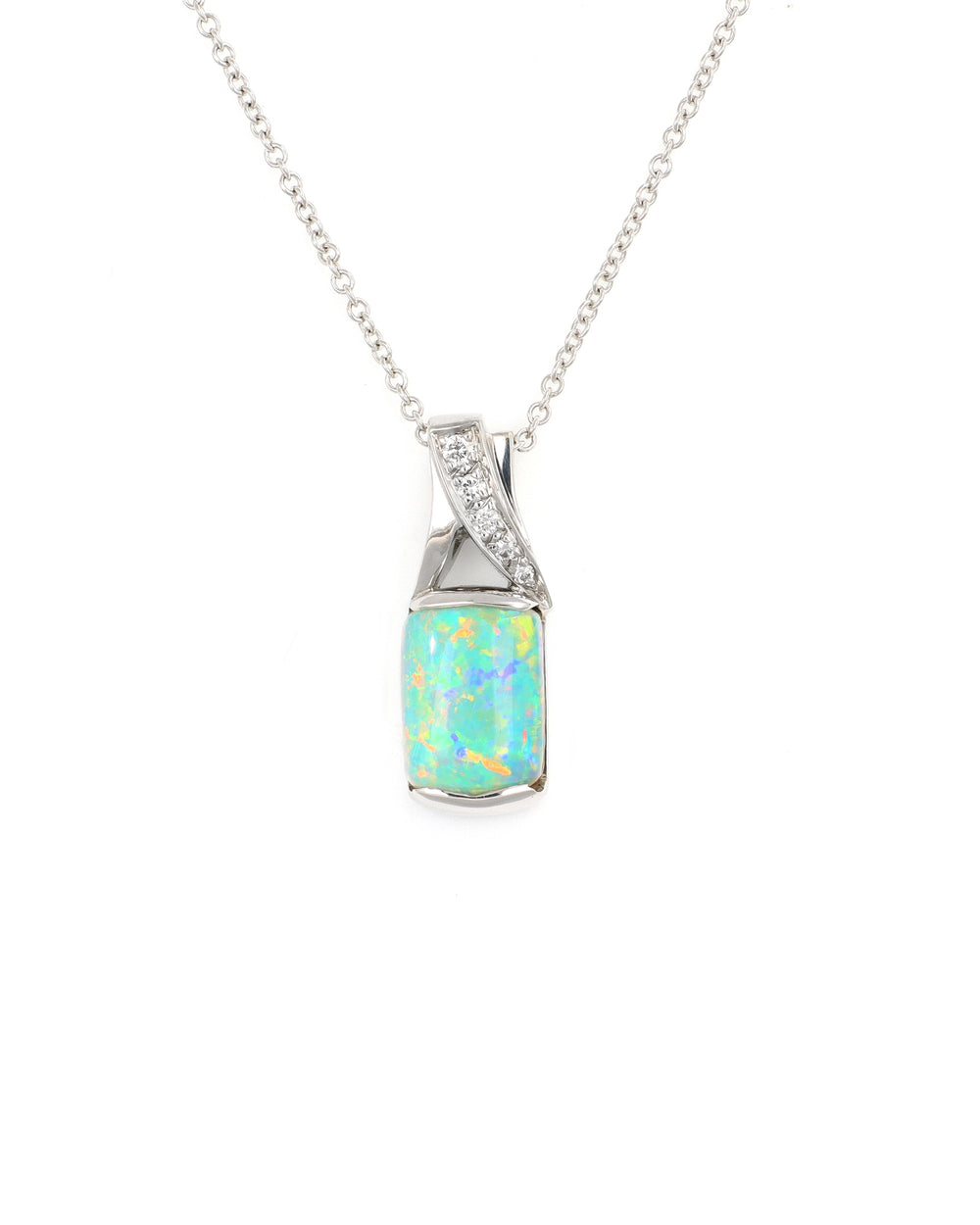Rectangular Opal Pendant with Diamond Accents