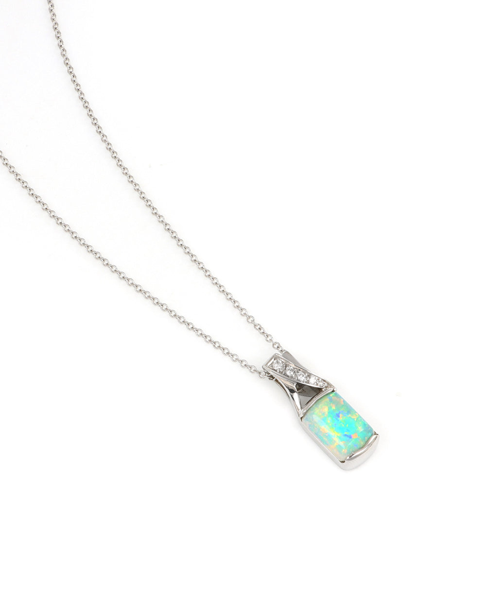 Rectangular Opal Pendant with Diamond Accents
