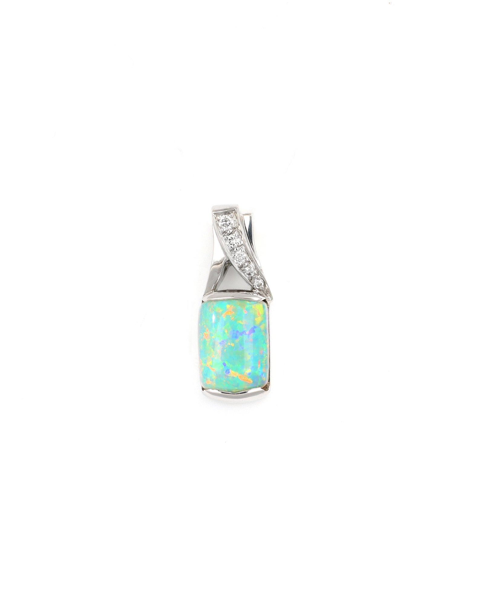 Rectangular Opal Pendant with Diamond Accents