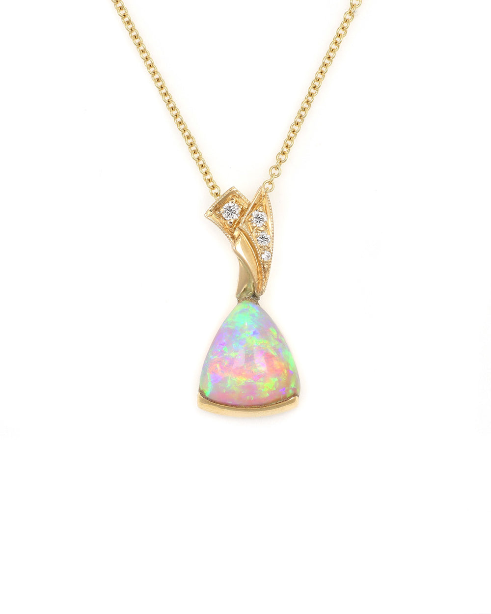 Triangular Opal Pendant with Diamond Accents