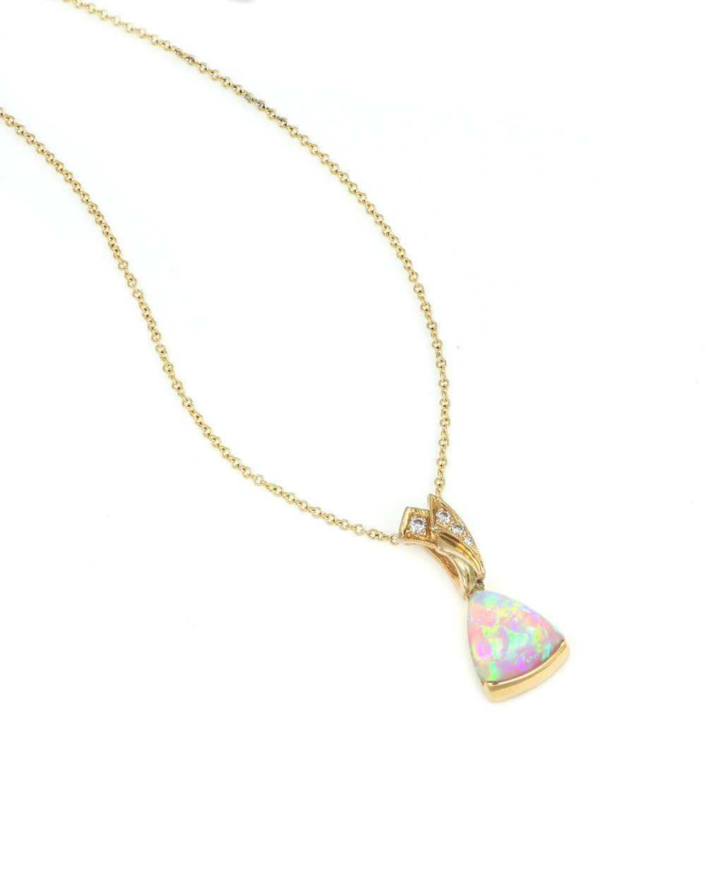 Triangular Opal Pendant with Diamond Accents