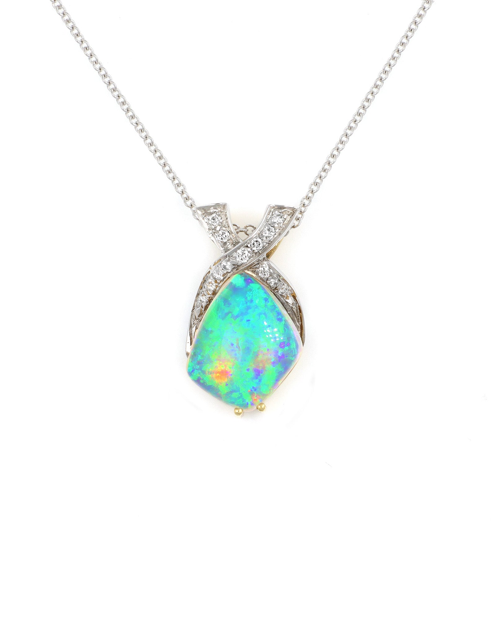 Freeform Opal Pendant with Diamond Accents