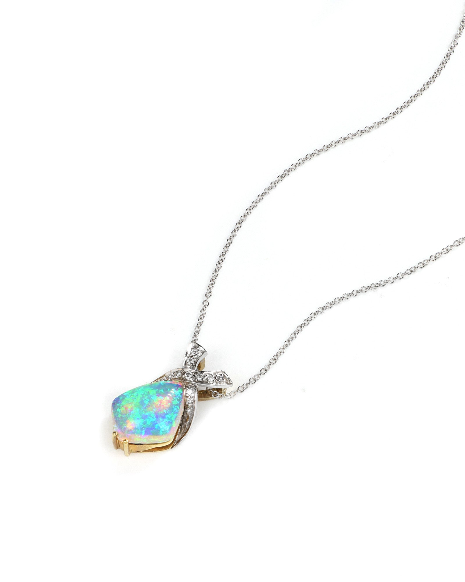 Freeform Opal Pendant with Diamond Accents