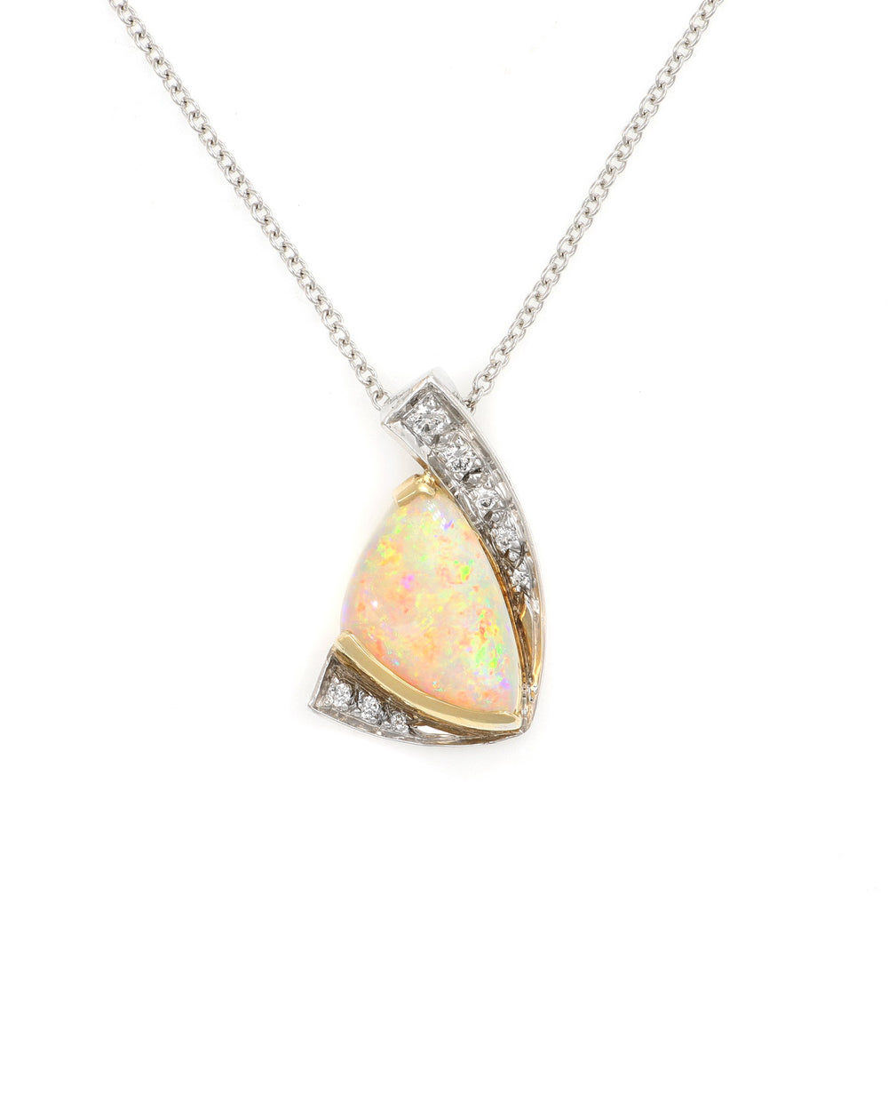 Triangular Opal Pendant with Diamond Accents