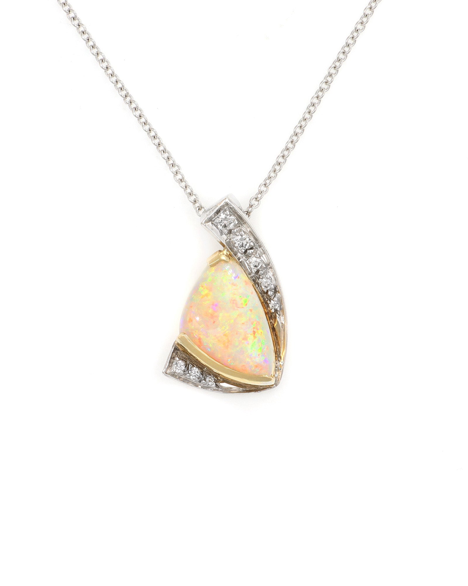 Triangular Opal Pendant with Diamond Accents