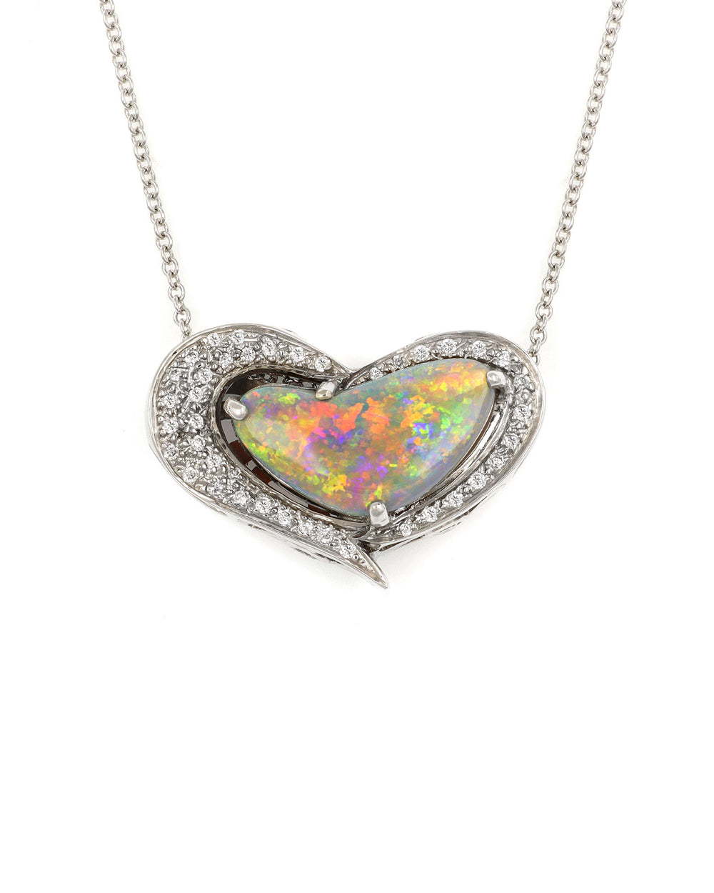 Freeform Heart Opal Pendant with Diamond Accents
