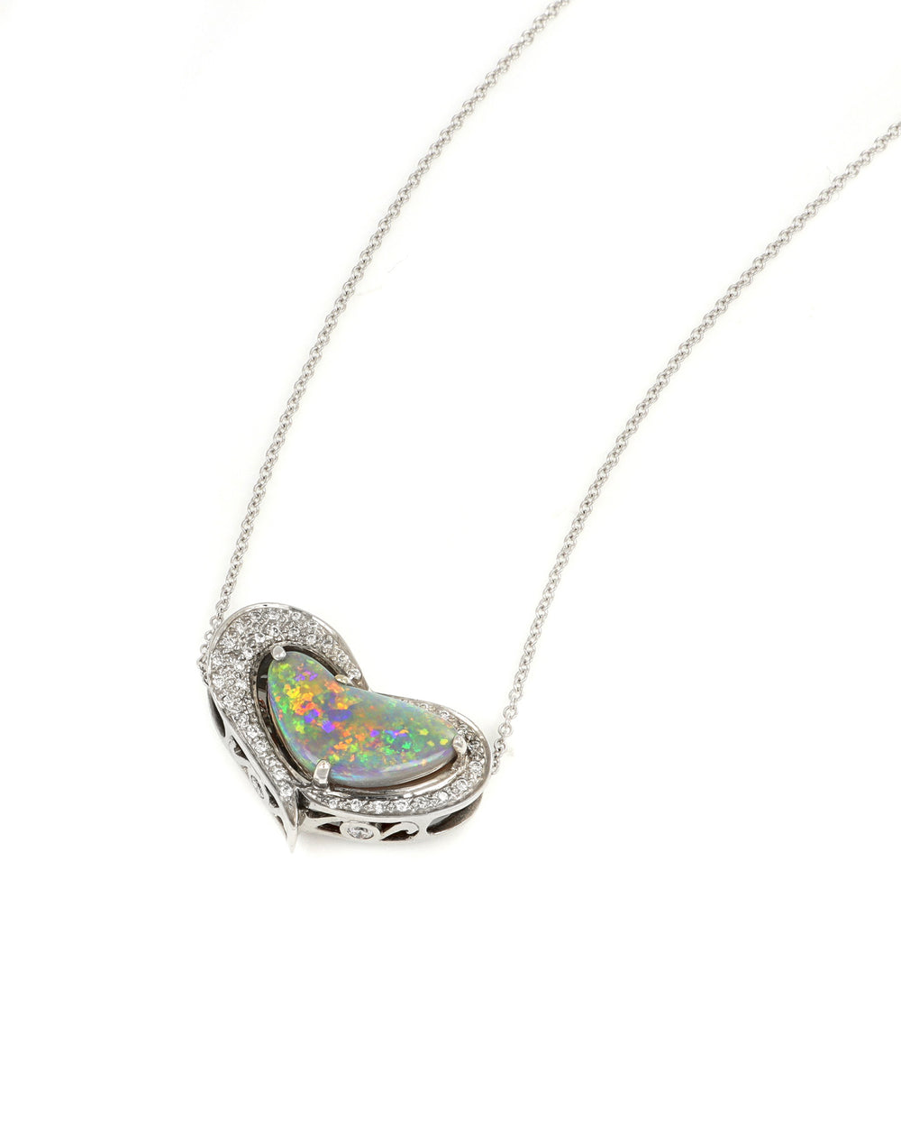Freeform Heart Opal Pendant with Diamond Accents