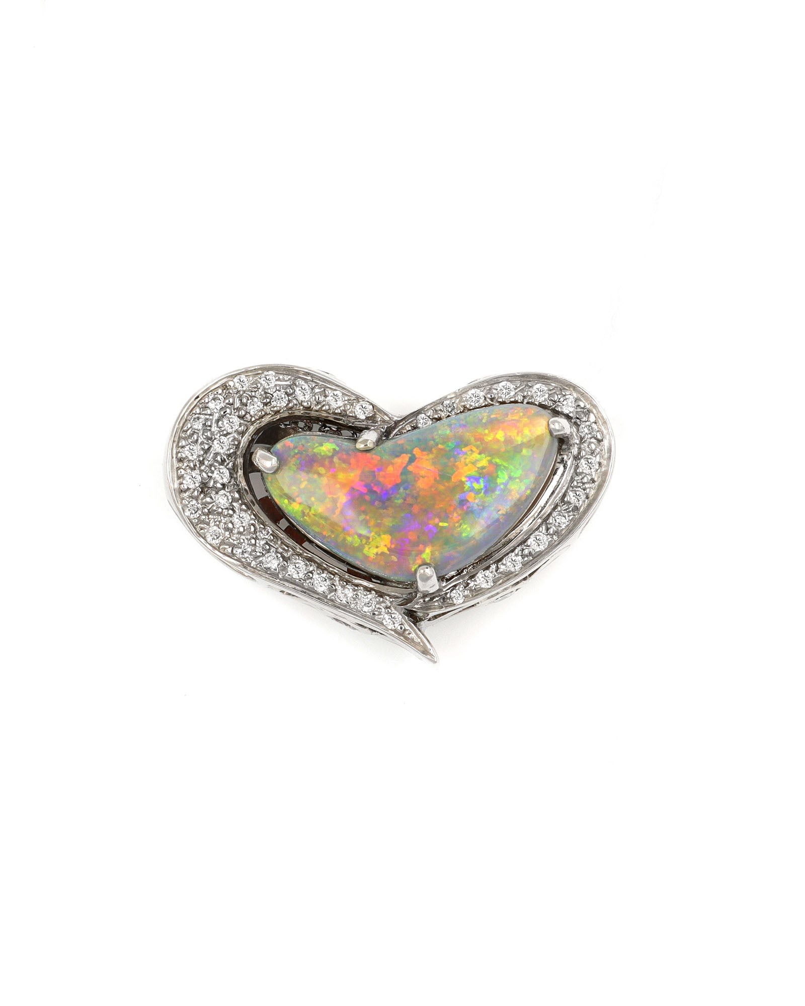 Freeform Heart Opal Pendant with Diamond Accents