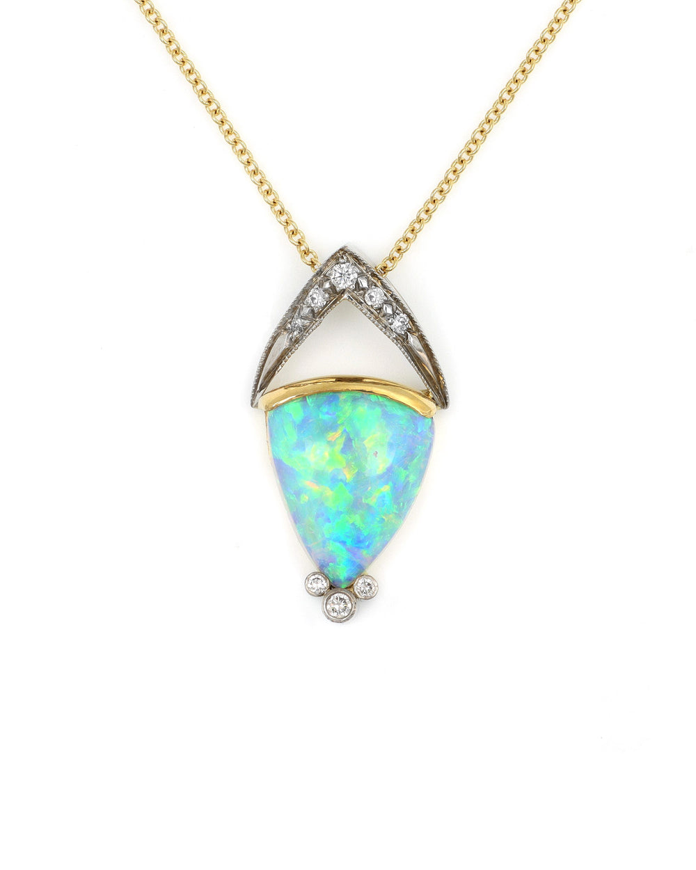 Two Tone Triangular Opal Pendant with Diamond Accents
