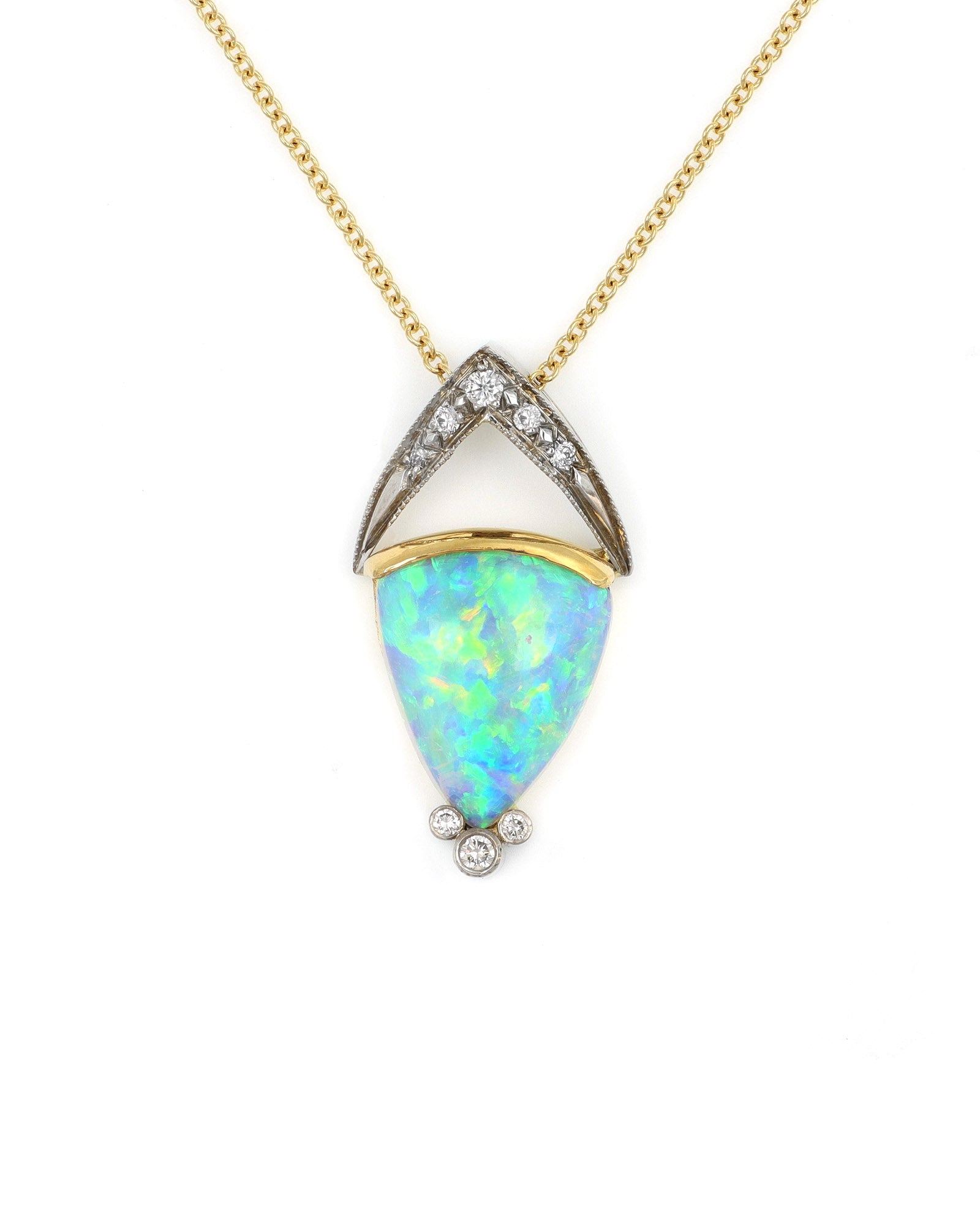 Two Tone Triangular Opal Pendant with Diamond Accents