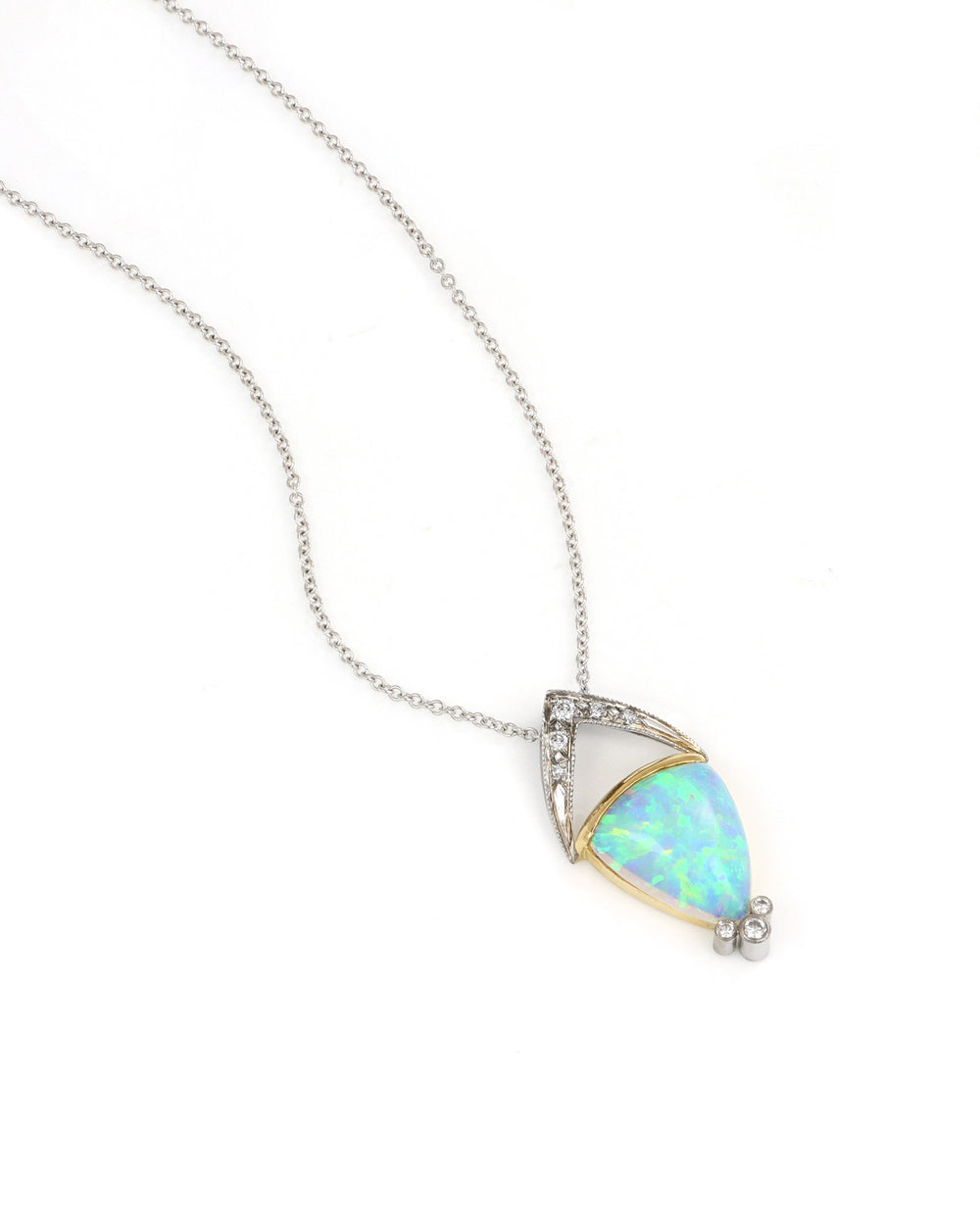 Two Tone Triangular Opal Pendant with Diamond Accents