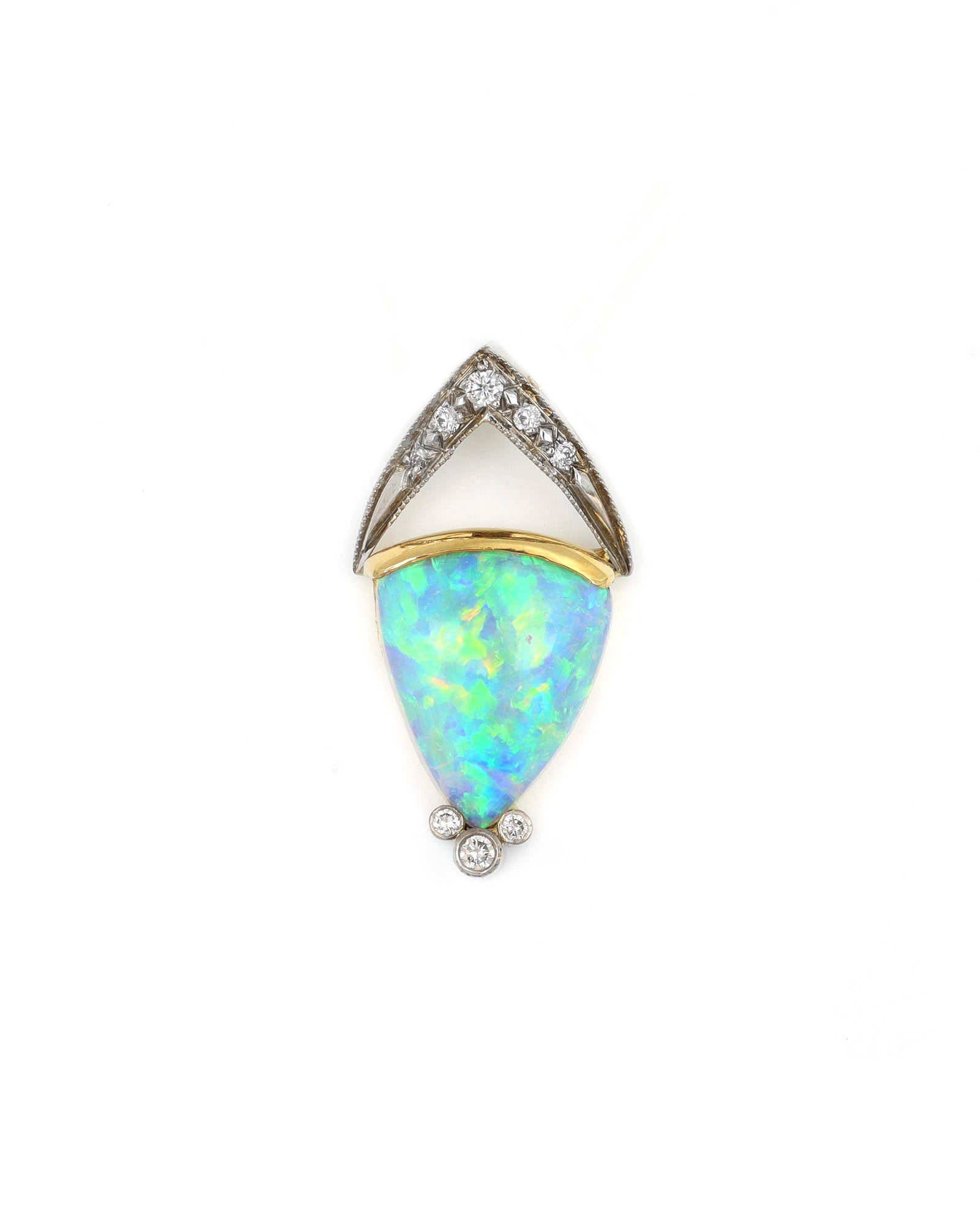 Two Tone Triangular Opal Pendant with Diamond Accents