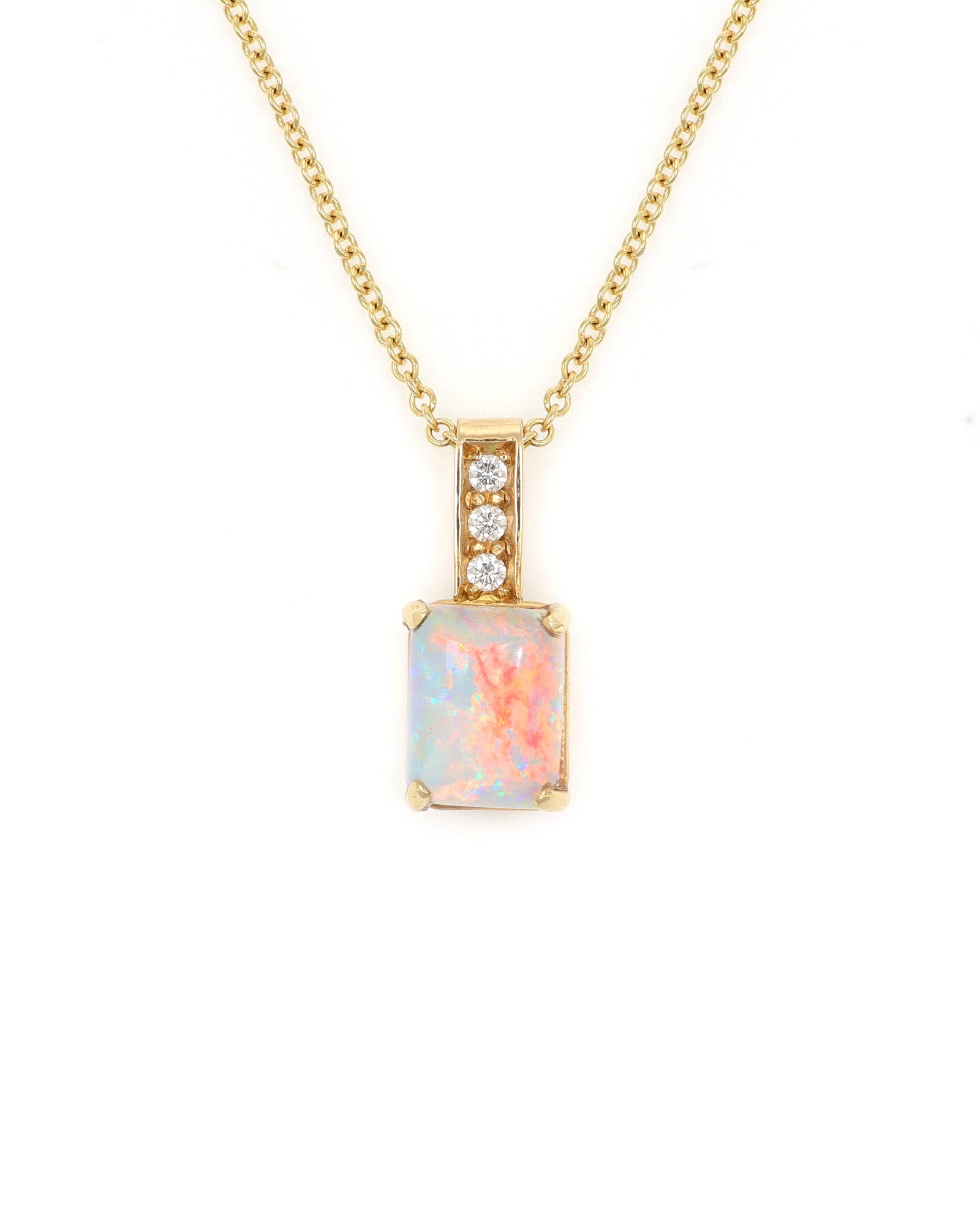 Rectangular Opal Pendant with Diamond Accents