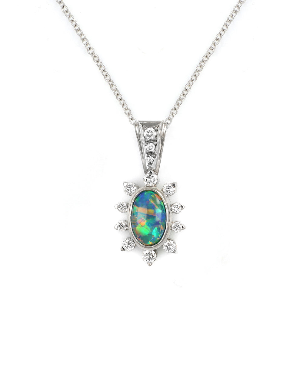 Black Opal Halo Pendant with Diamond Accents