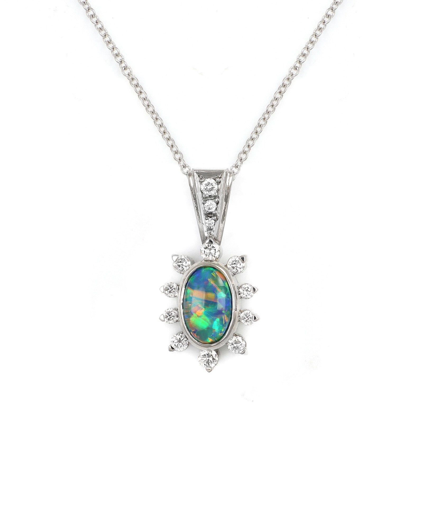 Black Opal Halo Pendant with Diamond Accents