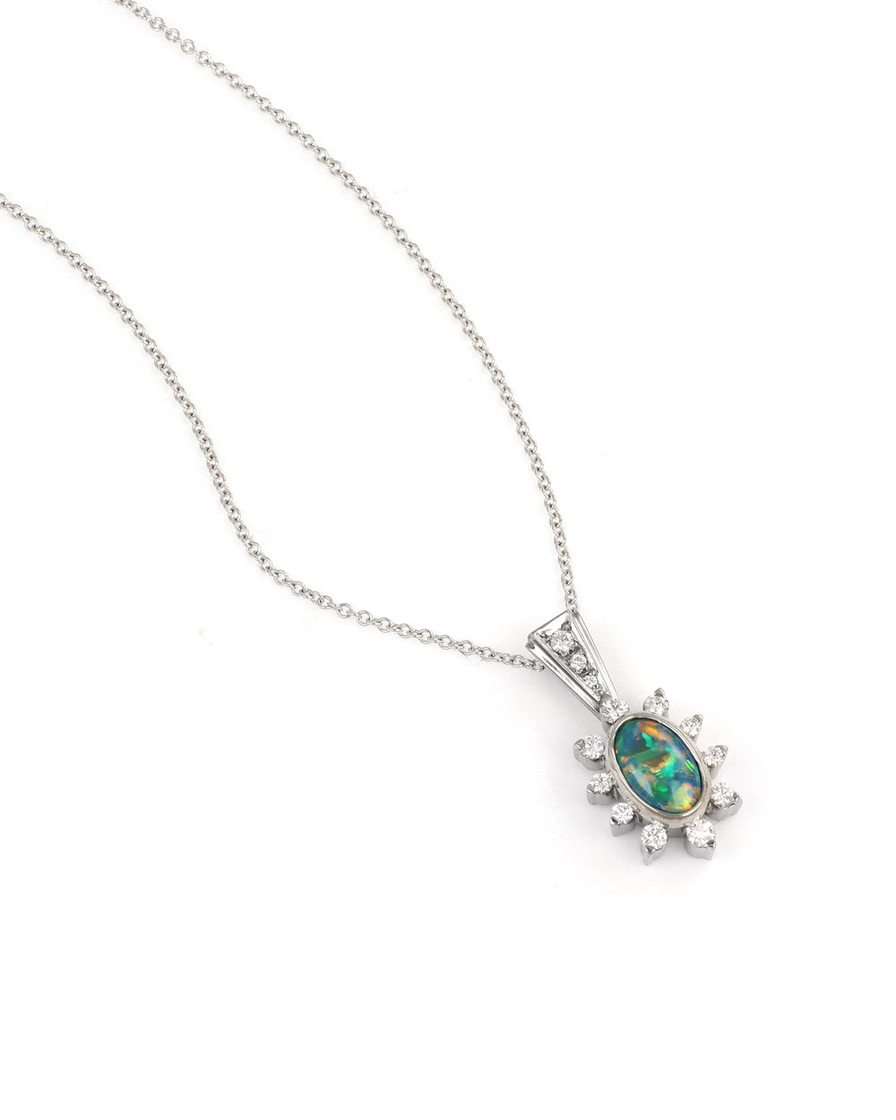 Black Opal Halo Pendant with Diamond Accents