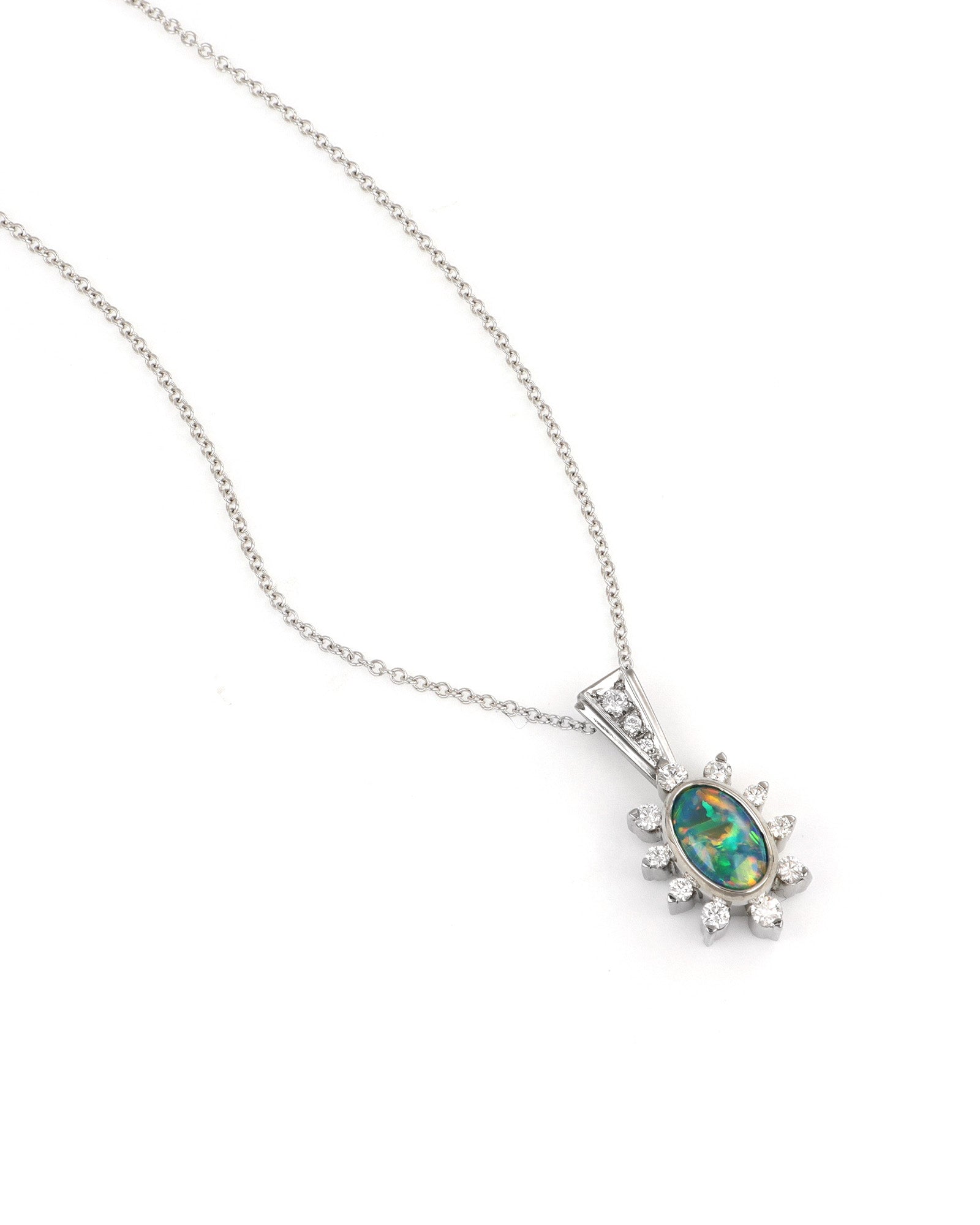 Black Opal Halo Pendant with Diamond Accents