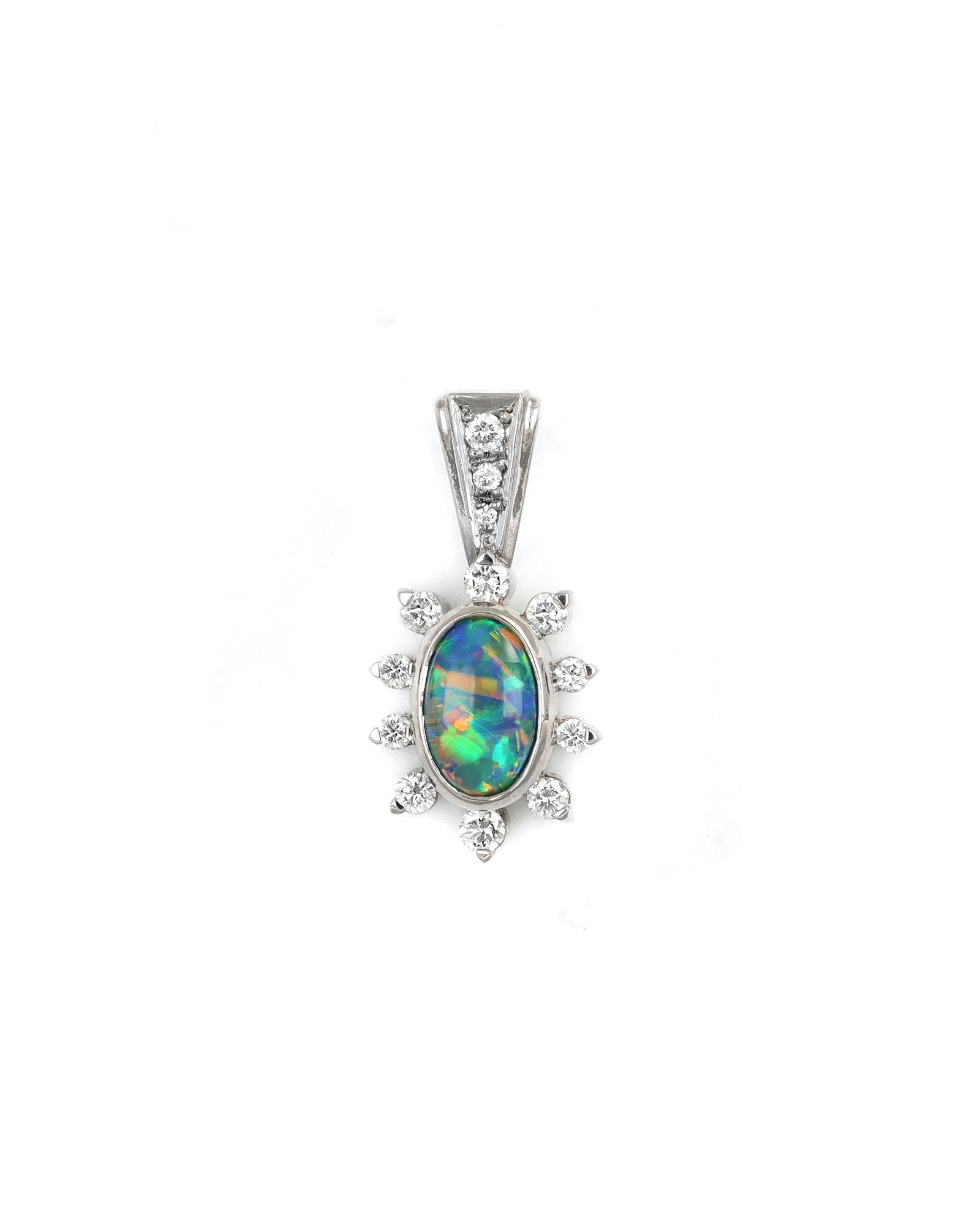 Black Opal Halo Pendant with Diamond Accents