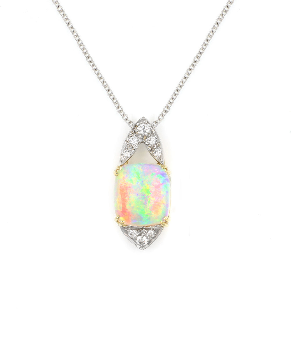 Art Deco Opal Pendant with Diamond Accents