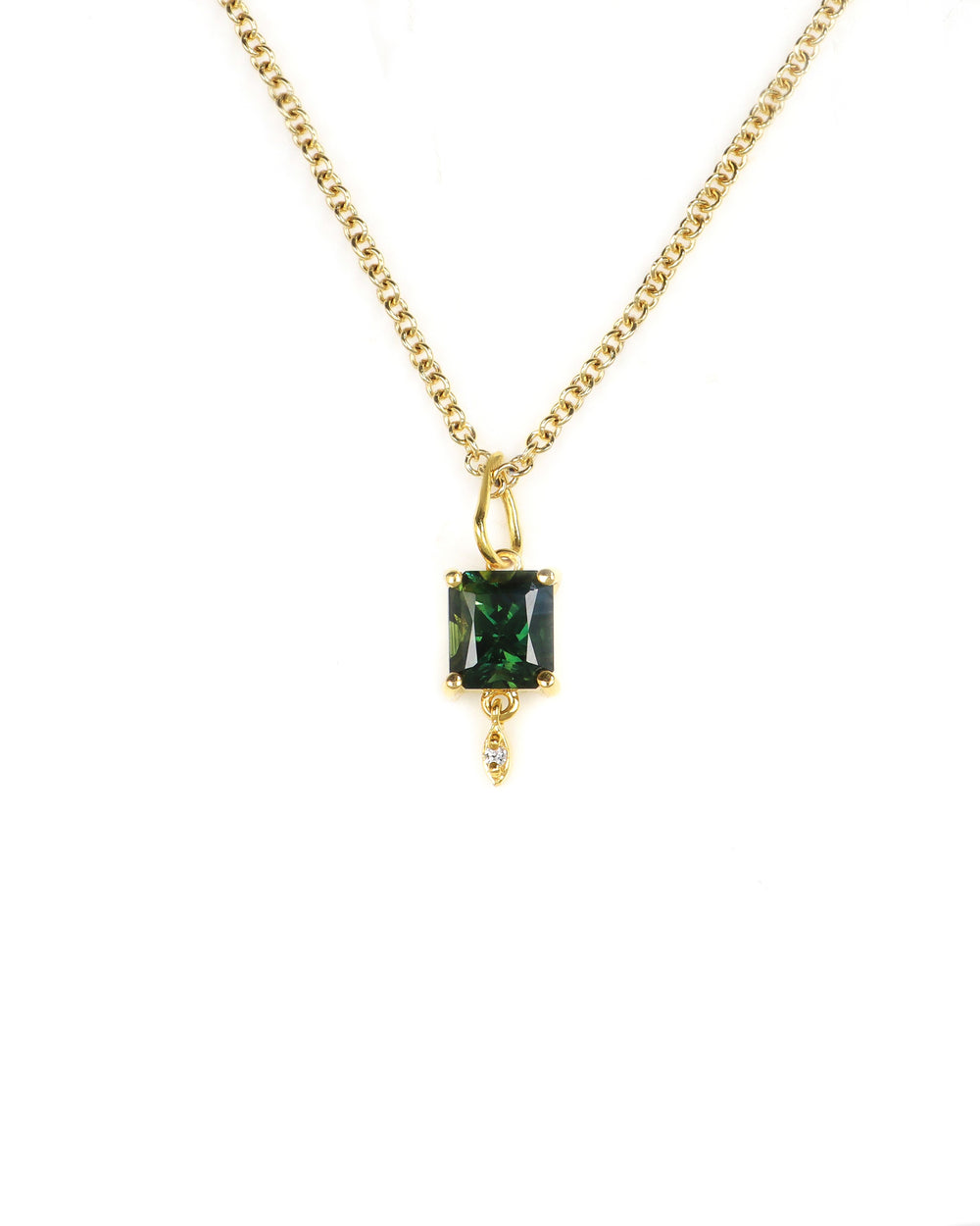 Green Sapphire & Diamond Accent Pendant