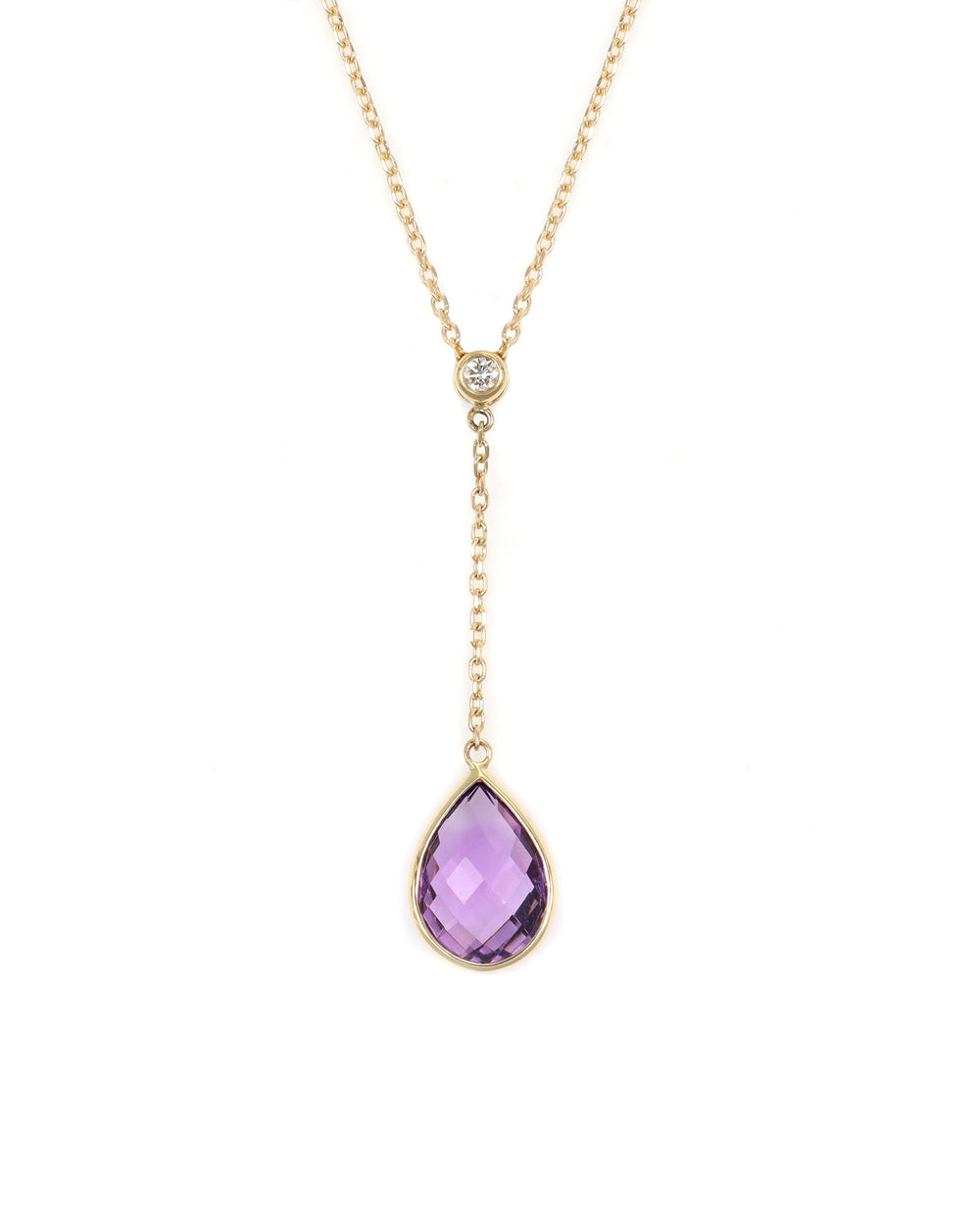 Faceted Amethyst Pear "Y" Necklace