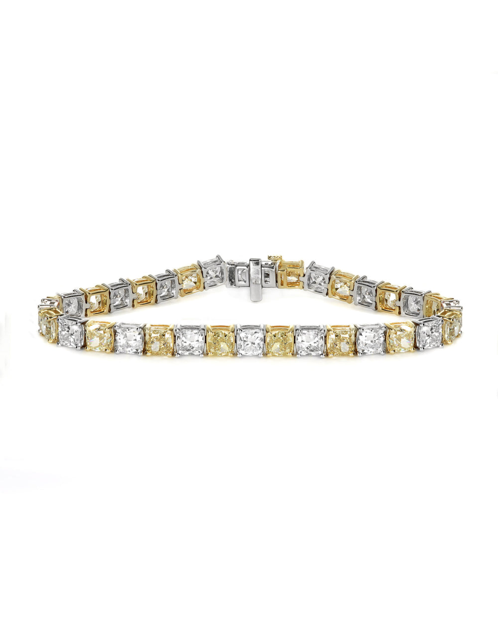 23.45ctw Yellow and White Cushion Cut Lab Diamond Bracelet