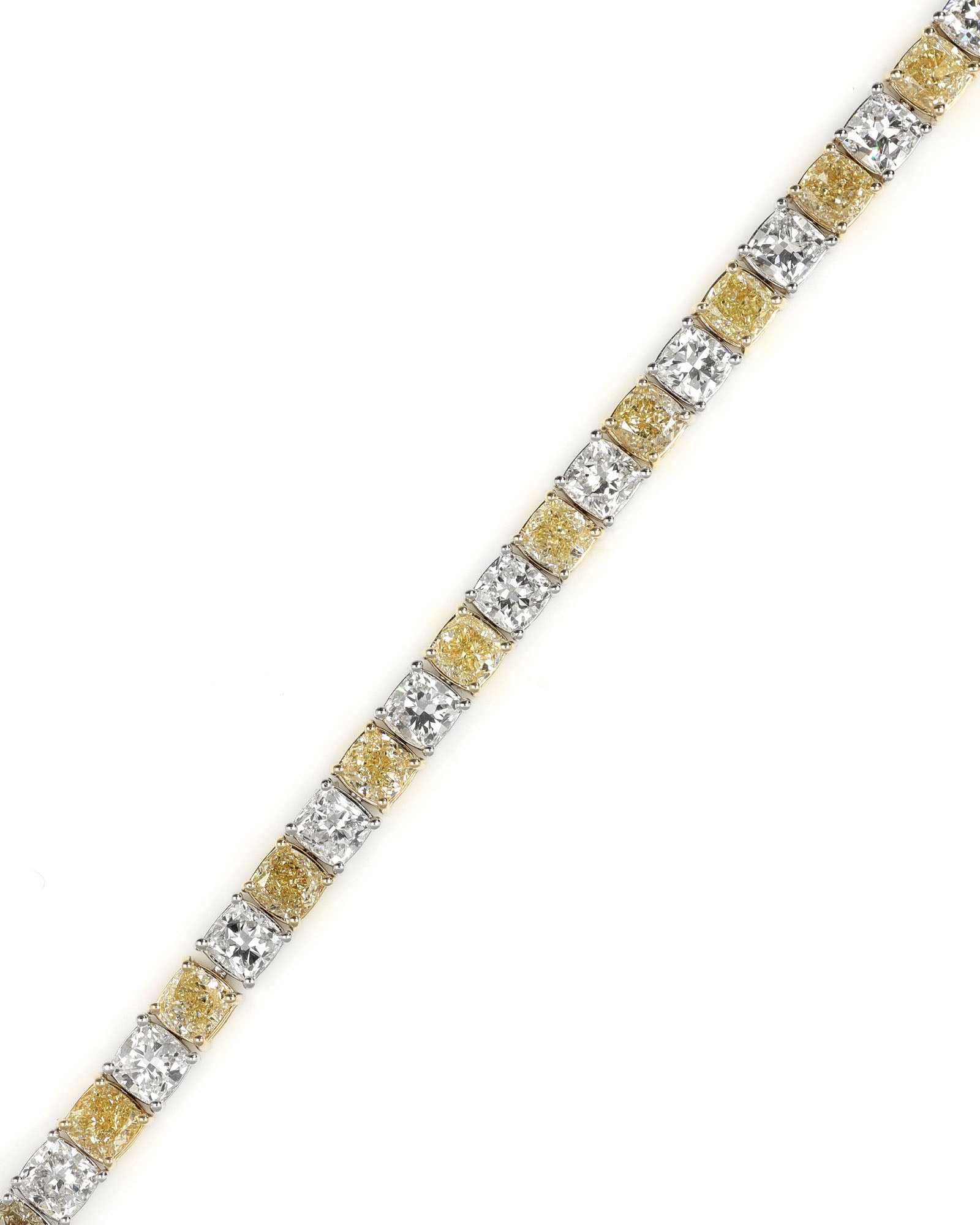 23.45ctw Yellow and White Cushion Cut Lab Diamond Bracelet