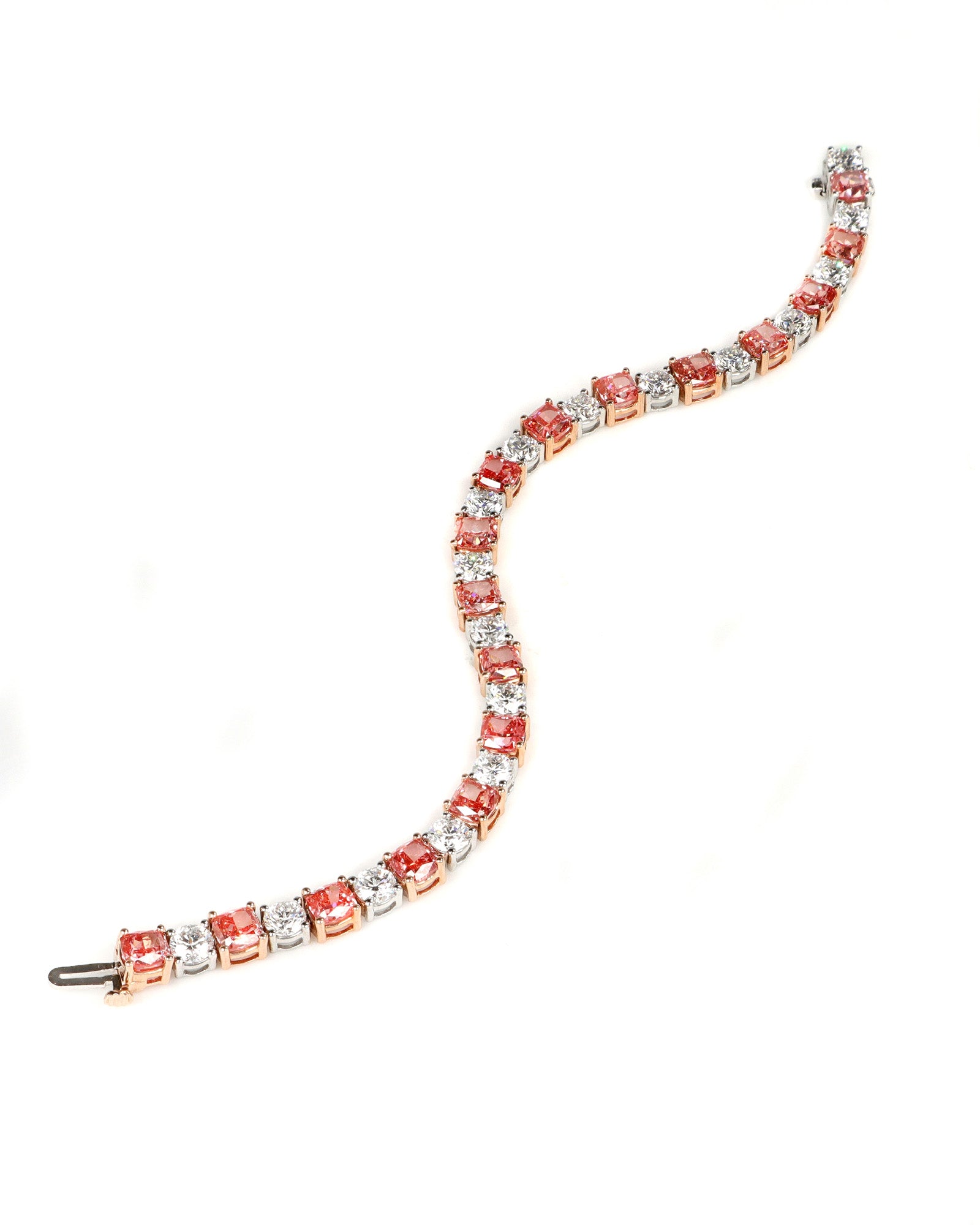19.75ctw Rose and White Lab Diamond Tennis Bracelet