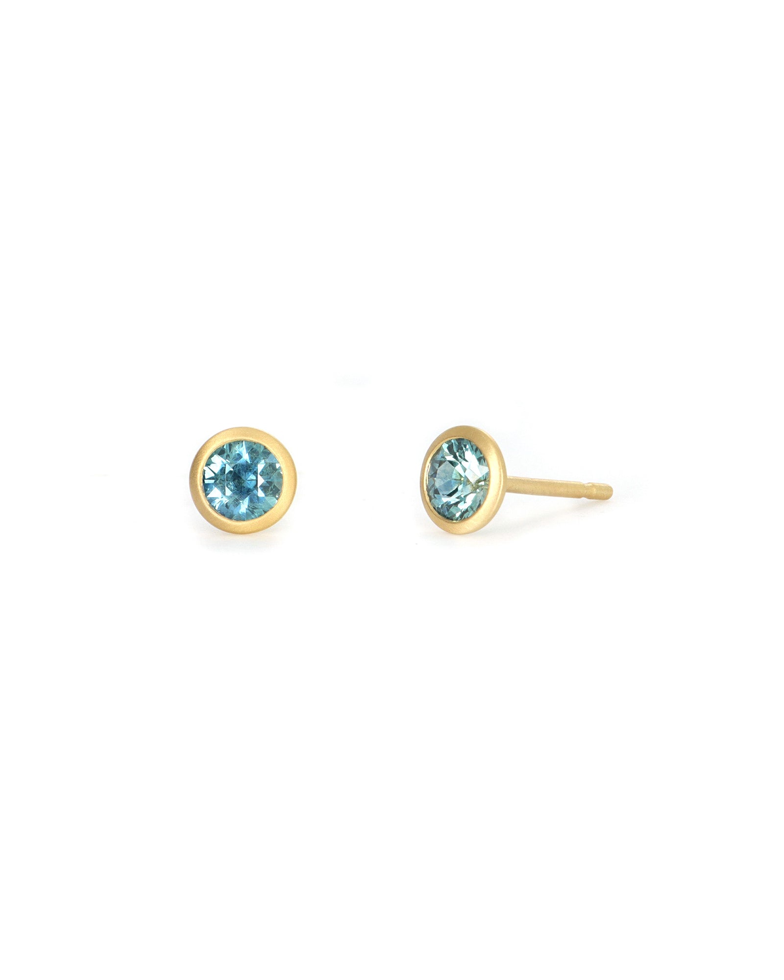 Round Montana Sapphire Bezel Stud Earrings