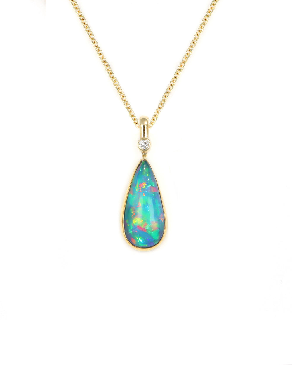Elongated Drop Opal Pendant with Diamond