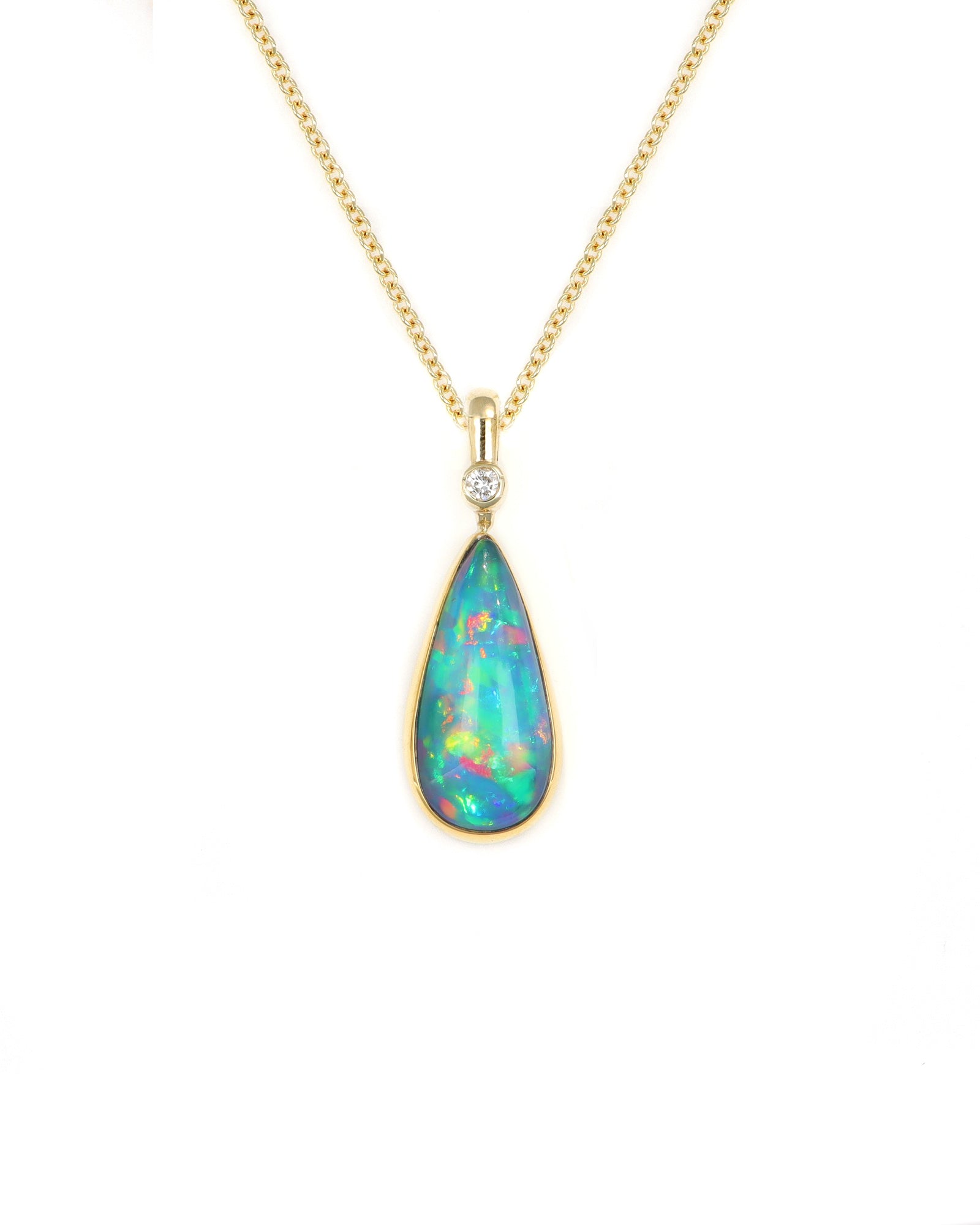 Elongated Drop Opal Pendant with Diamond