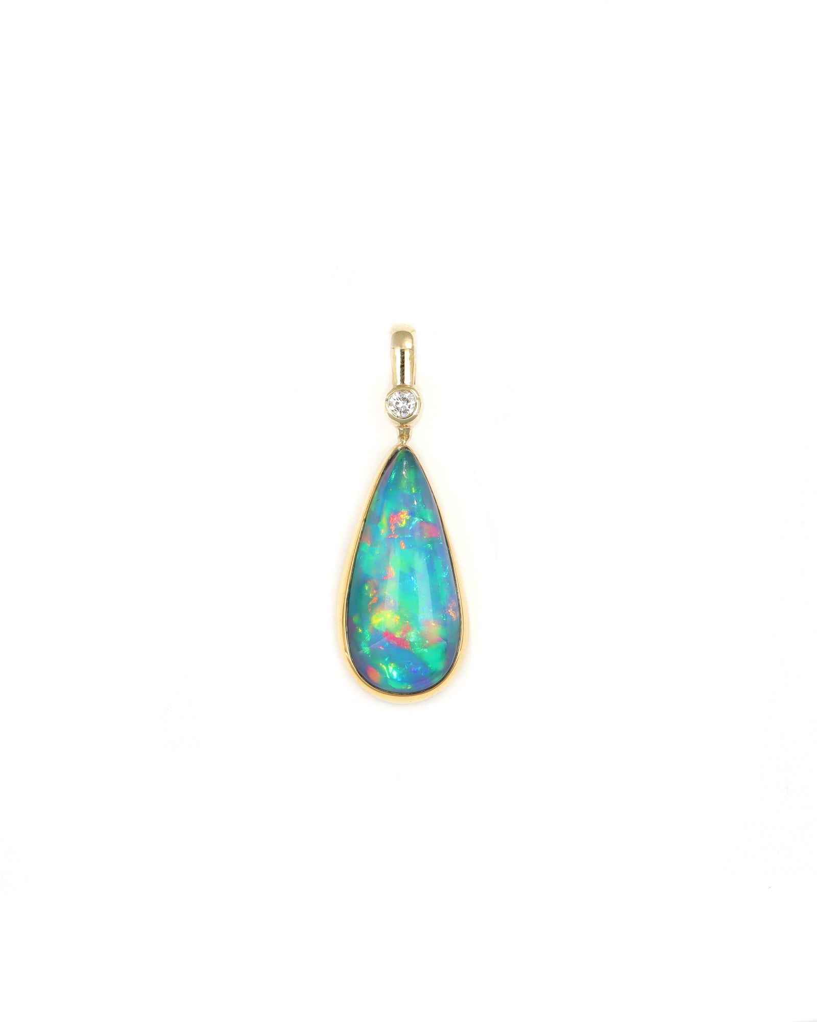 Elongated Drop Opal Pendant with Diamond