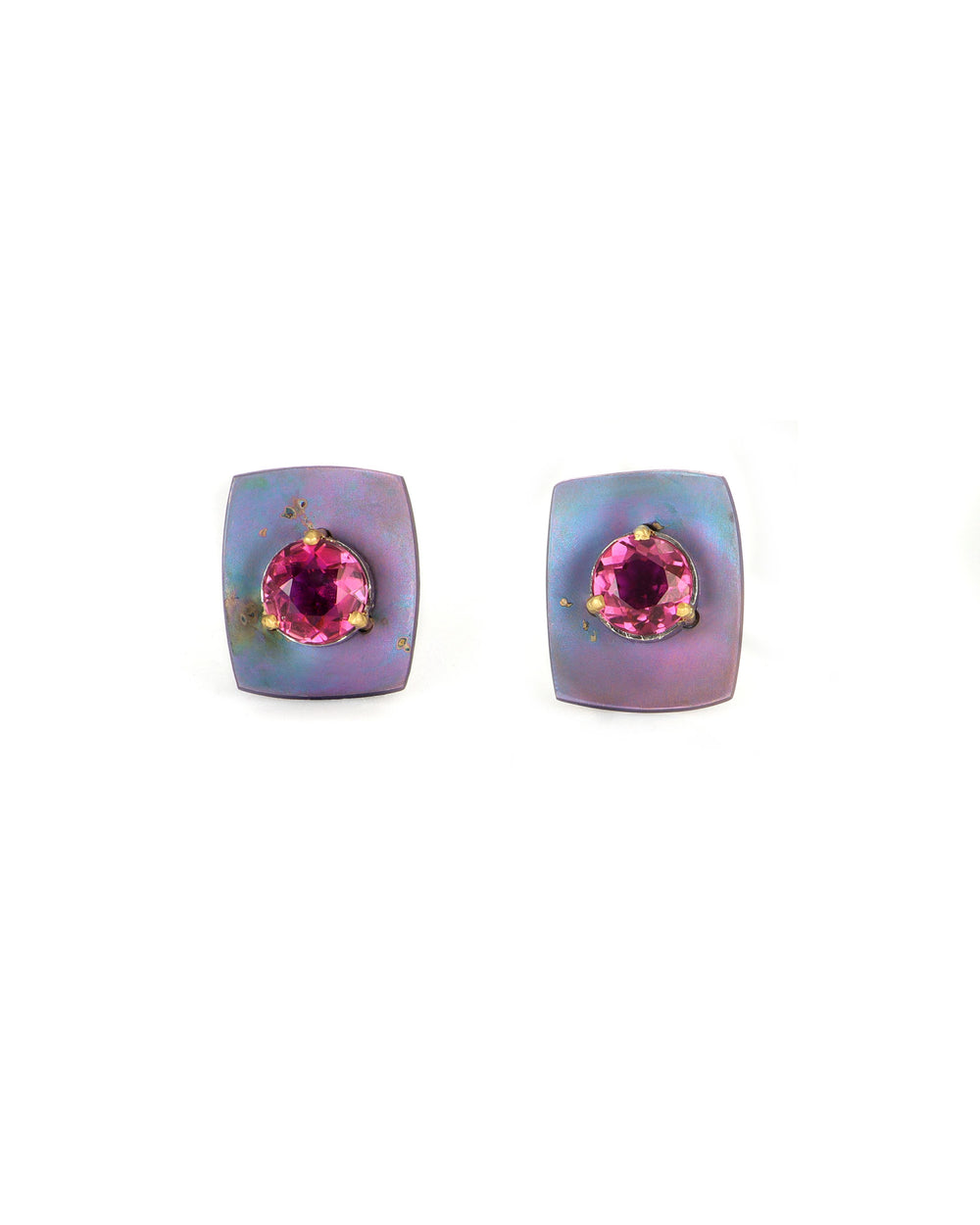 Titanium Rhodolite Garnet Stud Earrings