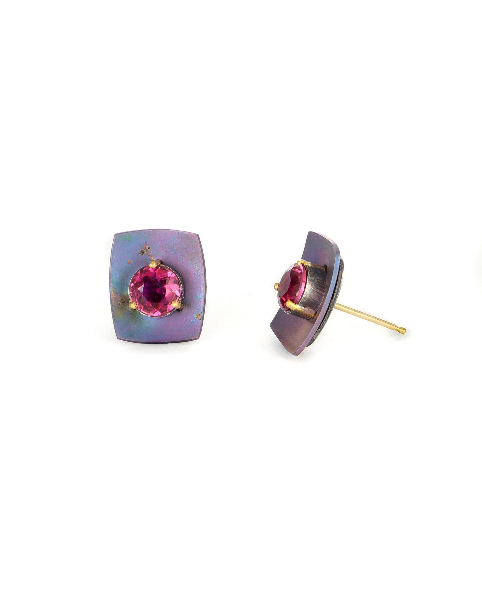 Titanium Rhodolite Garnet Stud Earrings