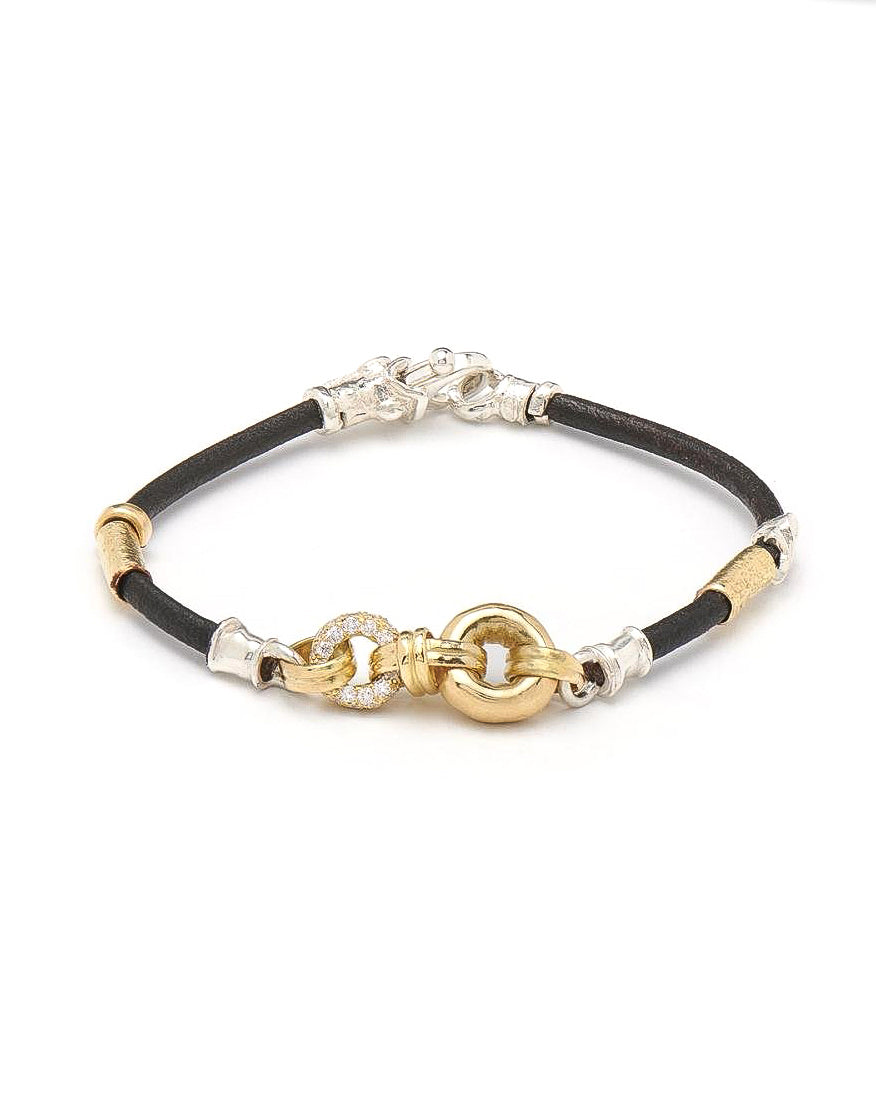 Gold Silver and Leather Bracelet