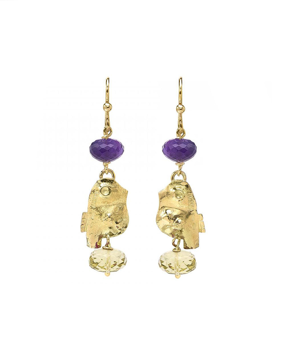 Citrine and Amethyst Bird Earrings