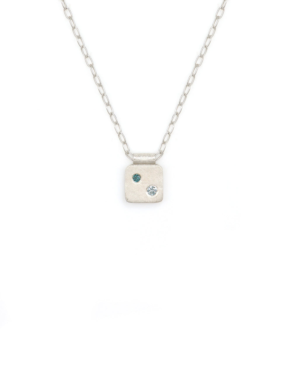 Silver Cell and Blue Diamonds Necklace