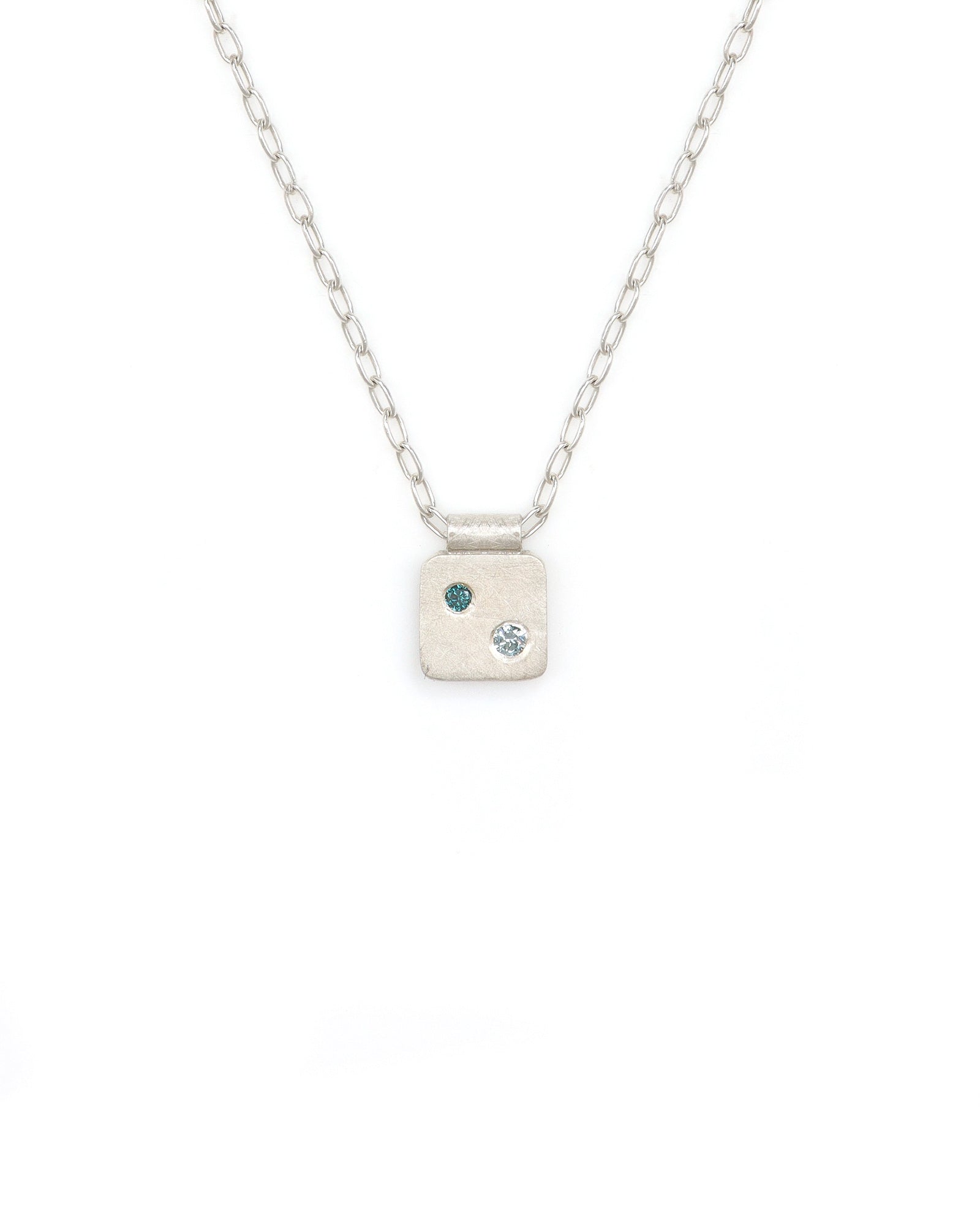 Silver Cell and Blue Diamonds Necklace