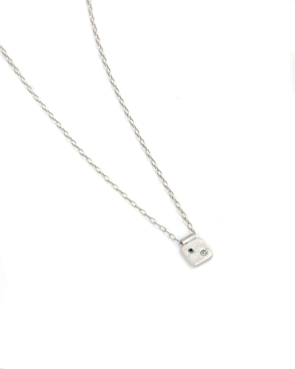 Silver Cell and Blue Diamonds Necklace