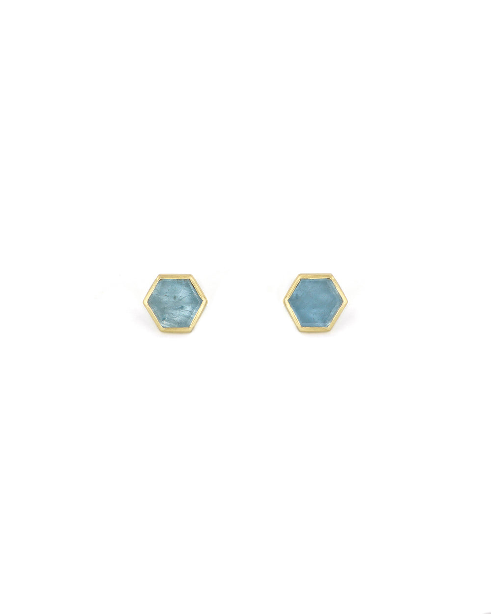 Hexagon Aquamarine Slice Earrings