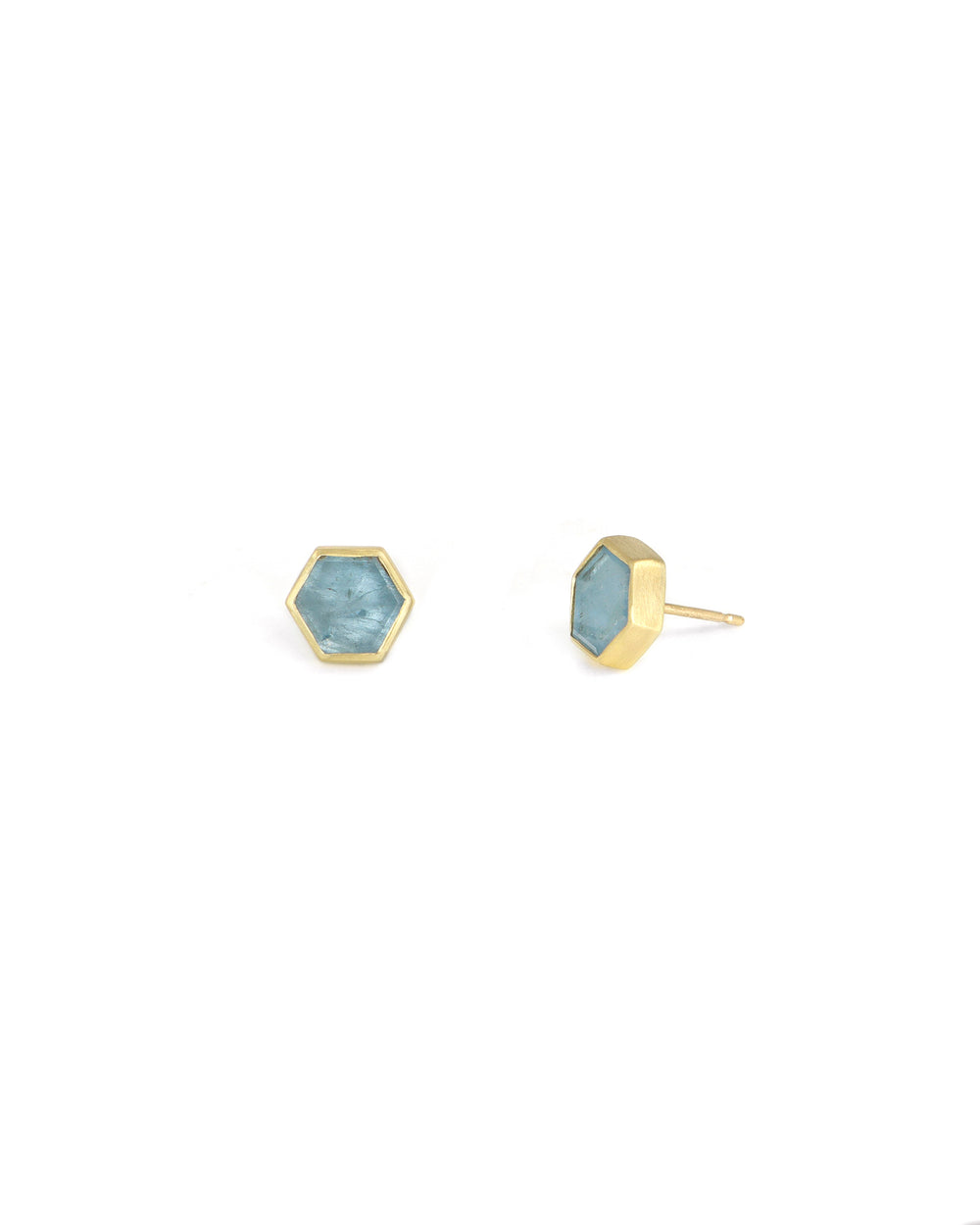 Hexagon Aquamarine Slice Earrings