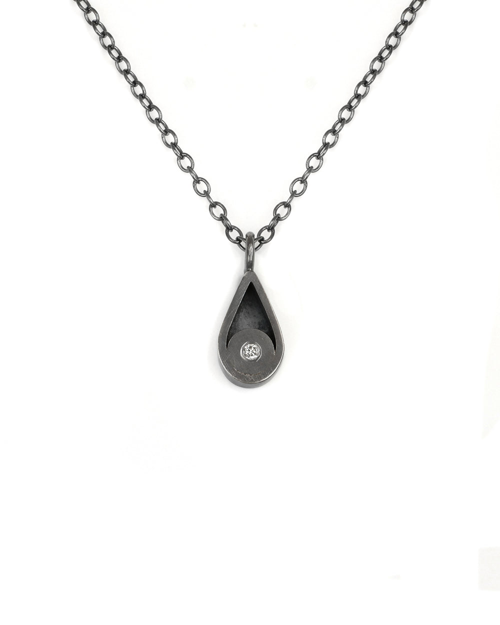 Oxidized Teardrop Necklace with Diamond