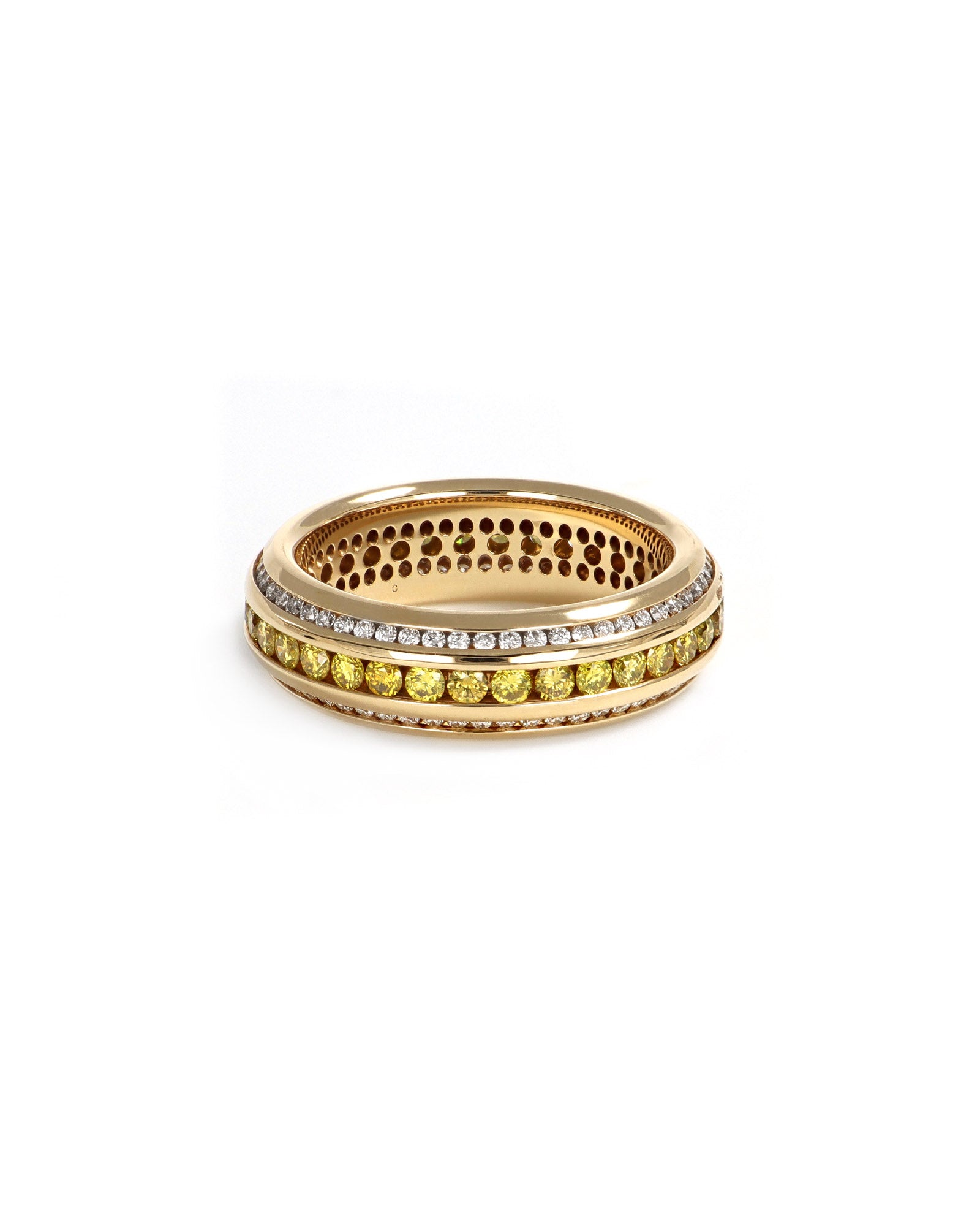 3-Row Yellow and White Diamond Eternity Band