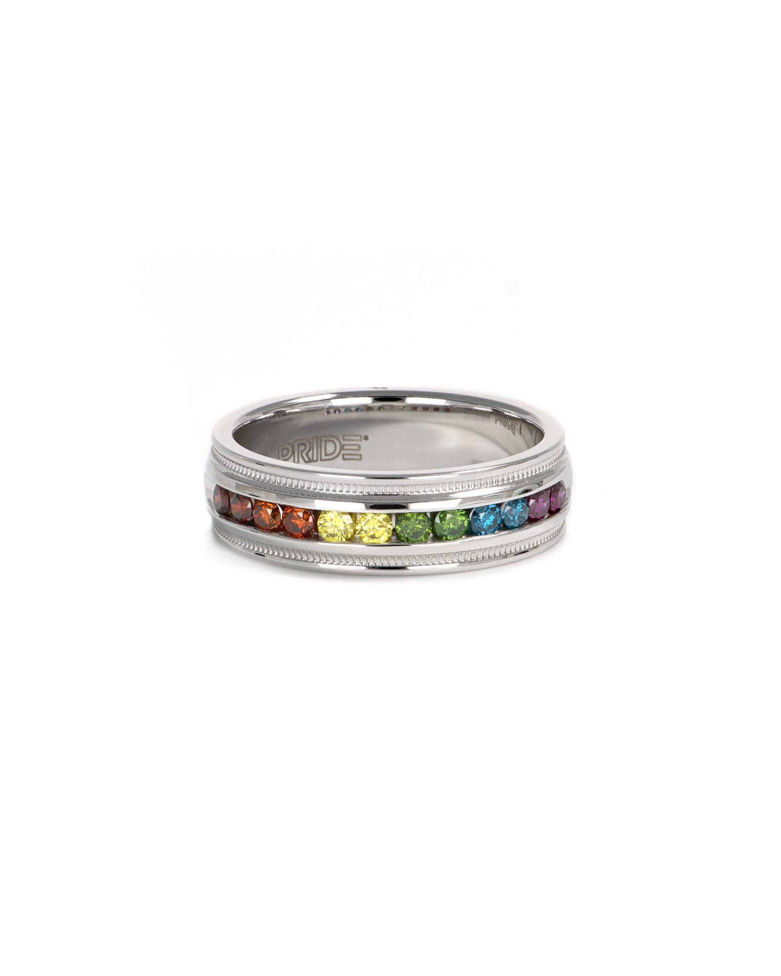Rainbow Diamond Millgrain Band
