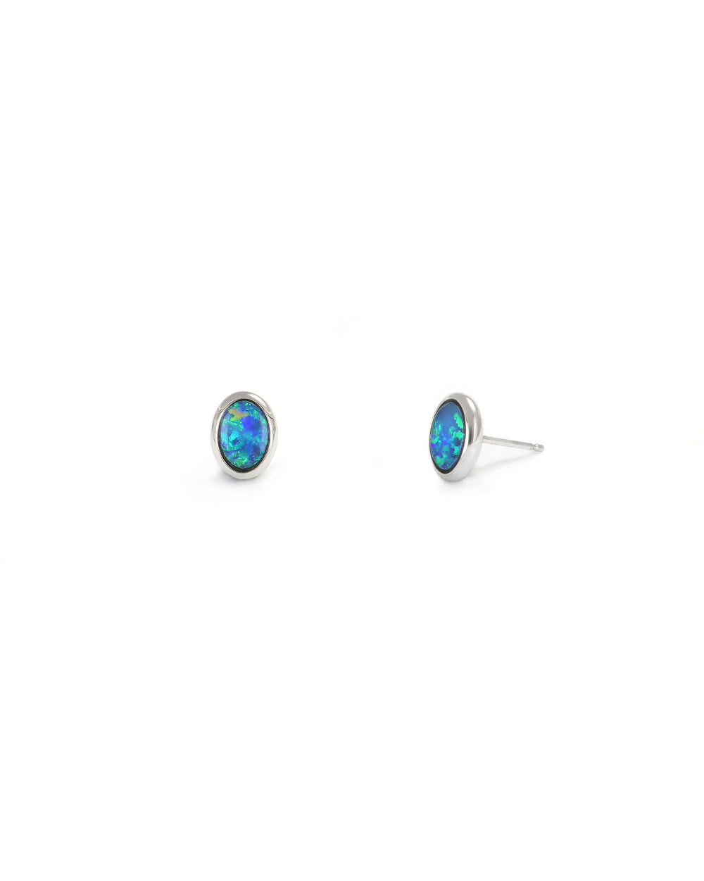 Blue Opal doublet Bezel Set Studs