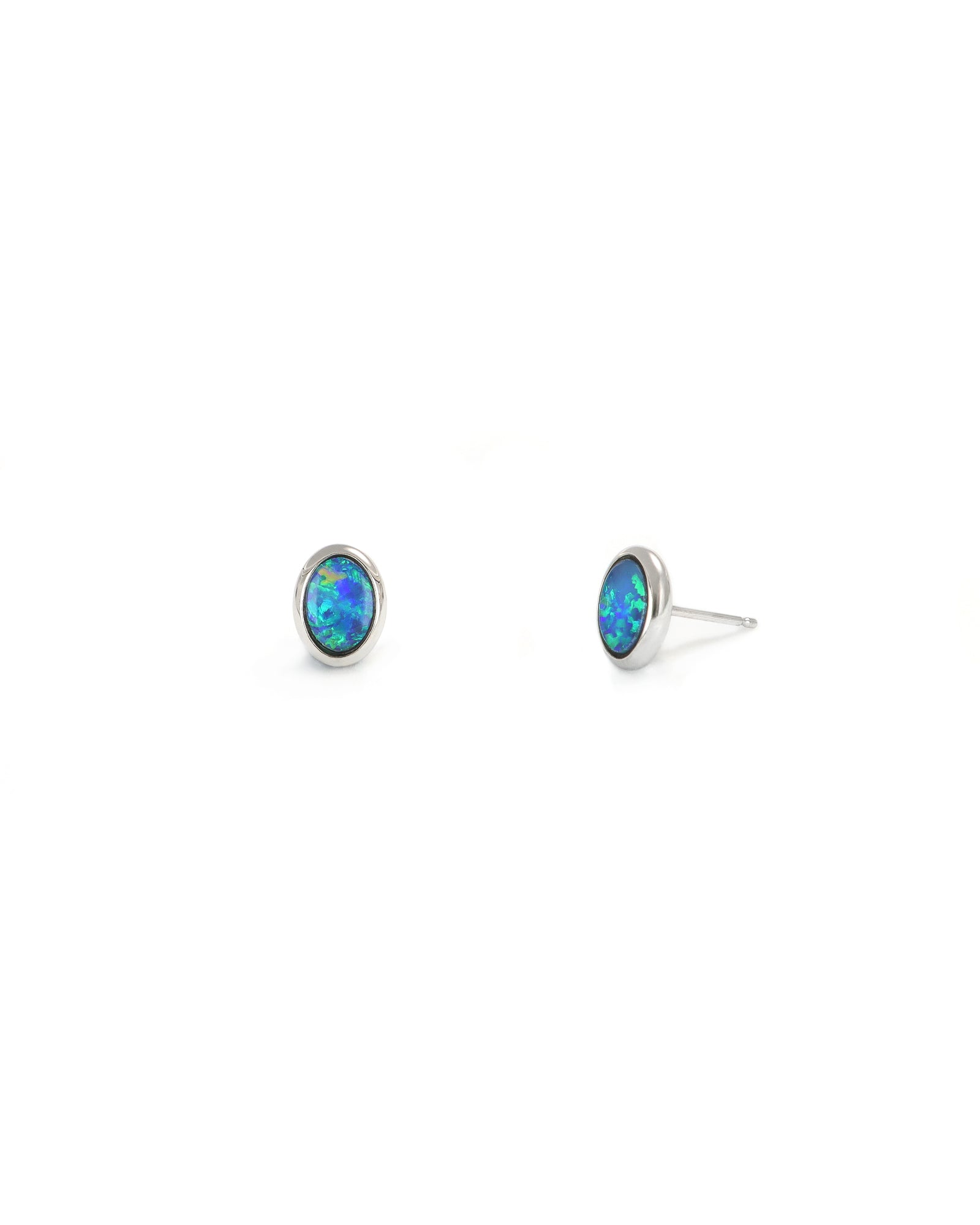 Blue Opal doublet Bezel Set Studs